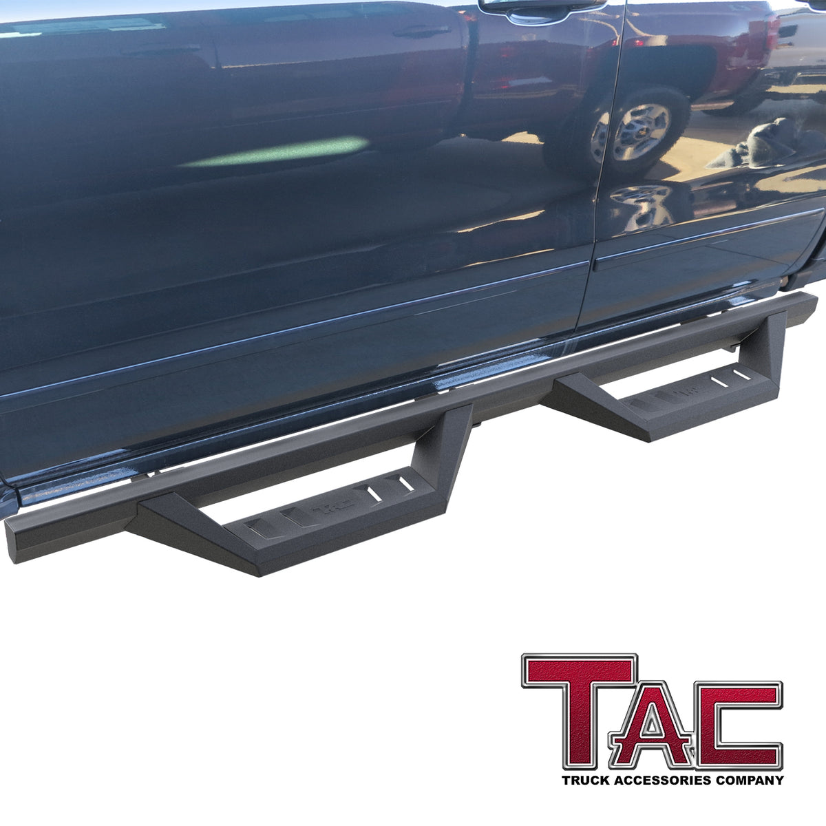 TAC Sidewinder Running Boards Fit 2007-2018 Chevy Silverado/GMC Sierra  1500|2007-2019 2500/3500 Extended Double Cab 4” Drop Fine Texture Black  Side