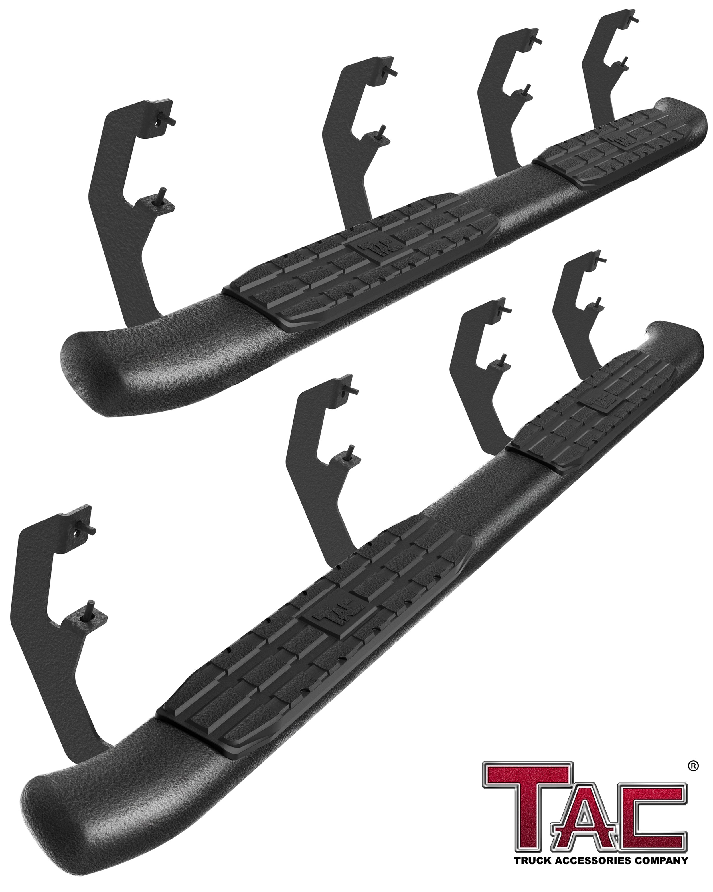 TAC Heavy Texture Black PNC Side Steps For 2019-2025 Chevy Silverado/GMC Sierra 1500 | 2020-2025 Chevy Silverado/GMC Sierra 2500/3500 Crew Cab Truck | Running Boards | Nerf Bars | Side Bars