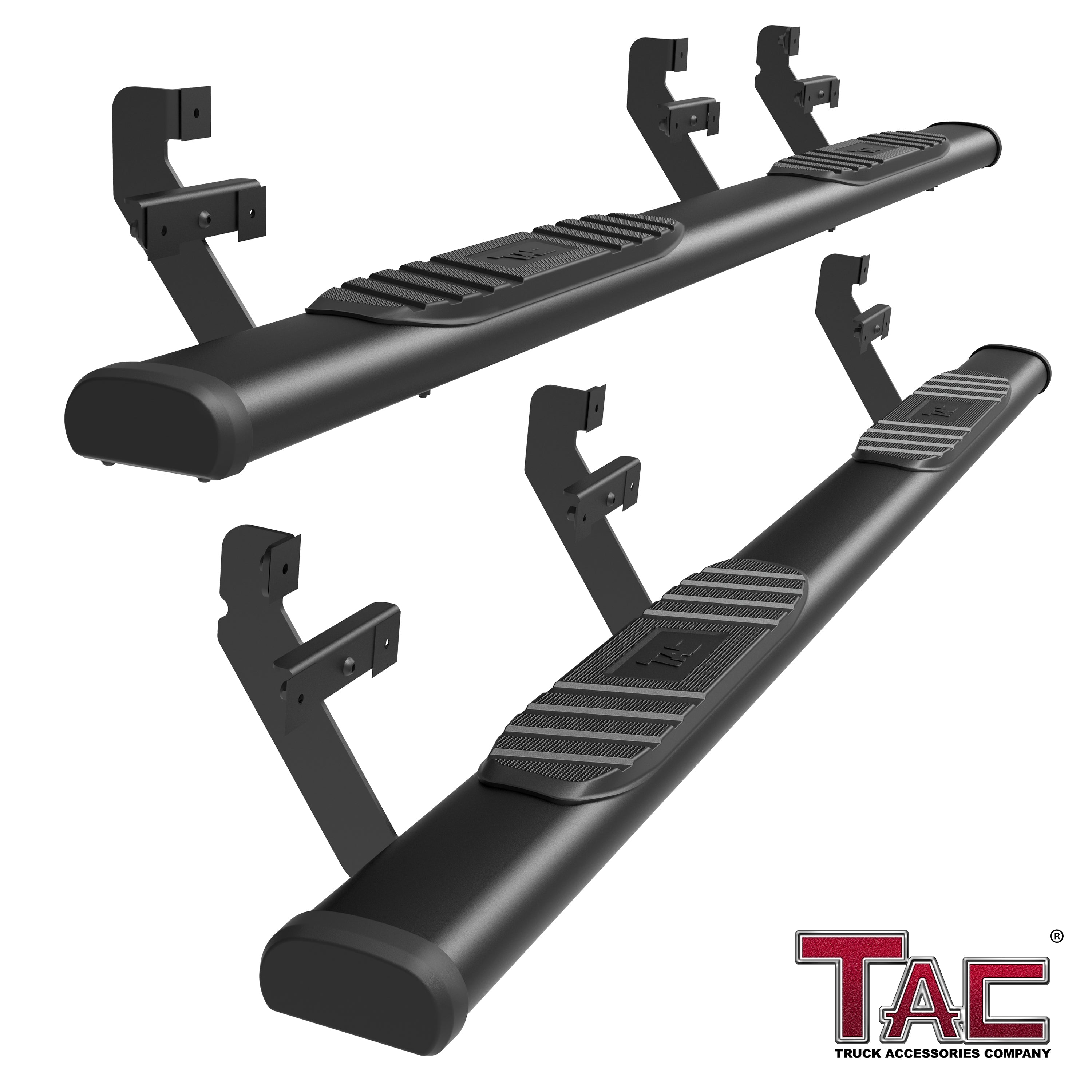 TAC Arrow Side Steps Running Boards Compatible with 2015-2025 Ford F150 & 2022-2025 F150 Lightning EV SuperCrew | 2017-2025 F250/350/450/550 Super Duty Crew Cab Truck 5" Aluminum Texture Black Step Rails Nerf Bars Off-Road 2Pcs