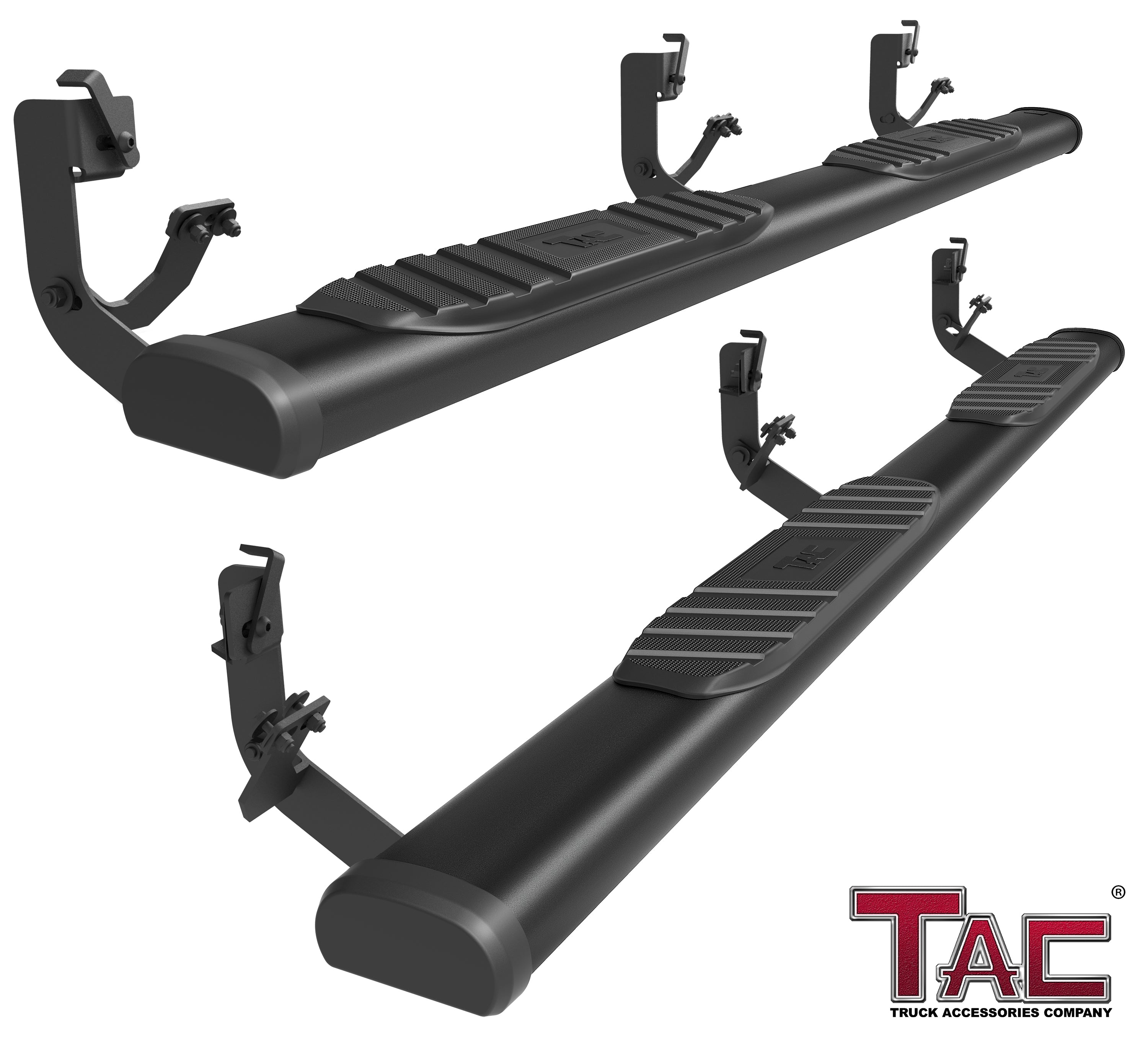 TAC Arrow Side Steps Running Boards Compatible with 2009-2018 Ram 1500 Crew Cab(Incl. 2019-2024 Ram 1500 Classic)|2010-2025 Ram 2500/3500/4500/5500 Crew Cab(Incl. Chassis Cab Diesel models) Truck 5" Aluminum Texture Black Step Rails Nerf Bars