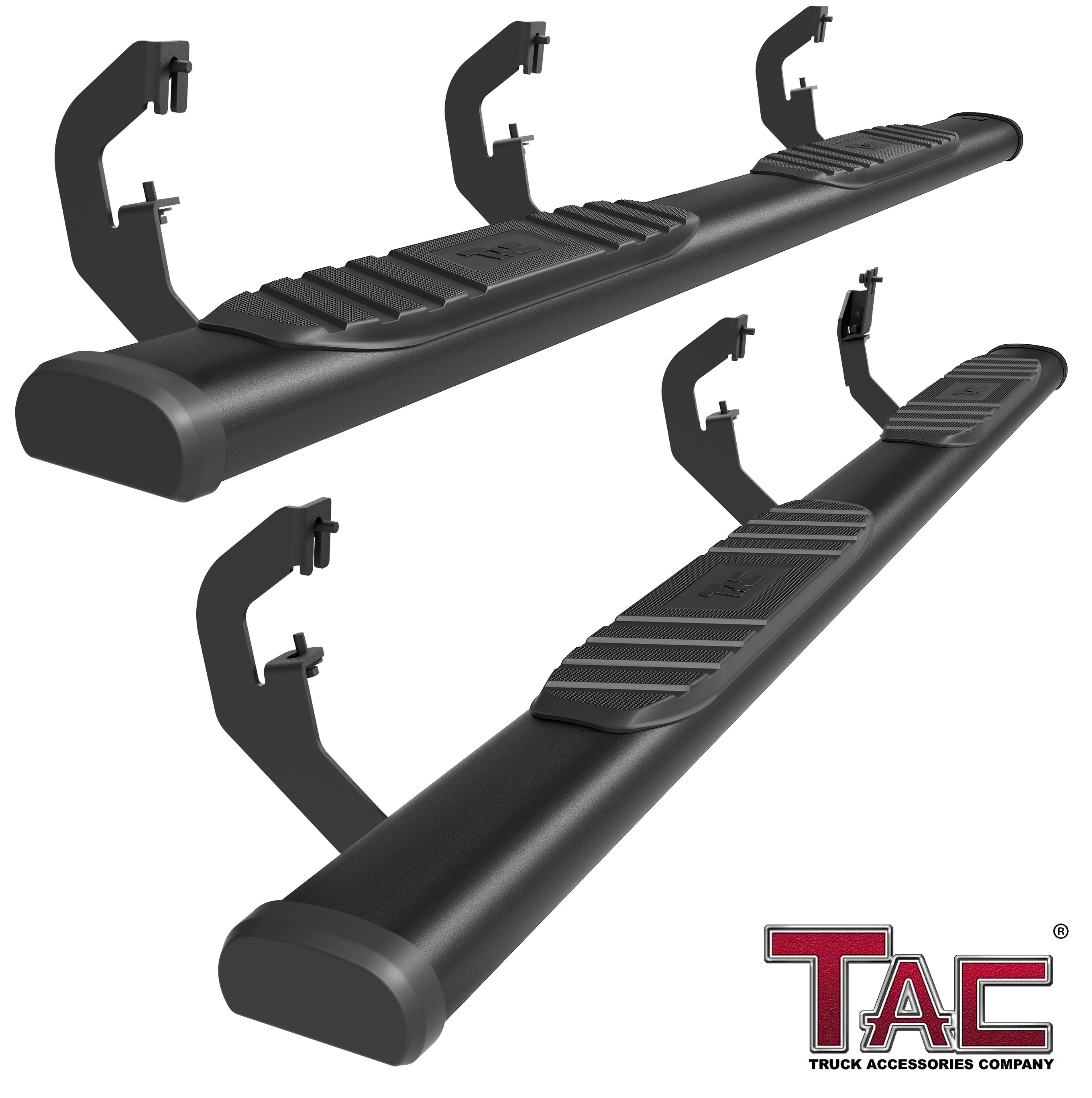 TAC Arrow Side Steps Running Boards Compatible with 2007-2018 Chevy Silverado/GMC Sierra 1500 | 2007-2019 2500/3500 Heavy Duty Crew Cab Truck 5"ì Aluminum Texture Black Step Rails Nerf Bars