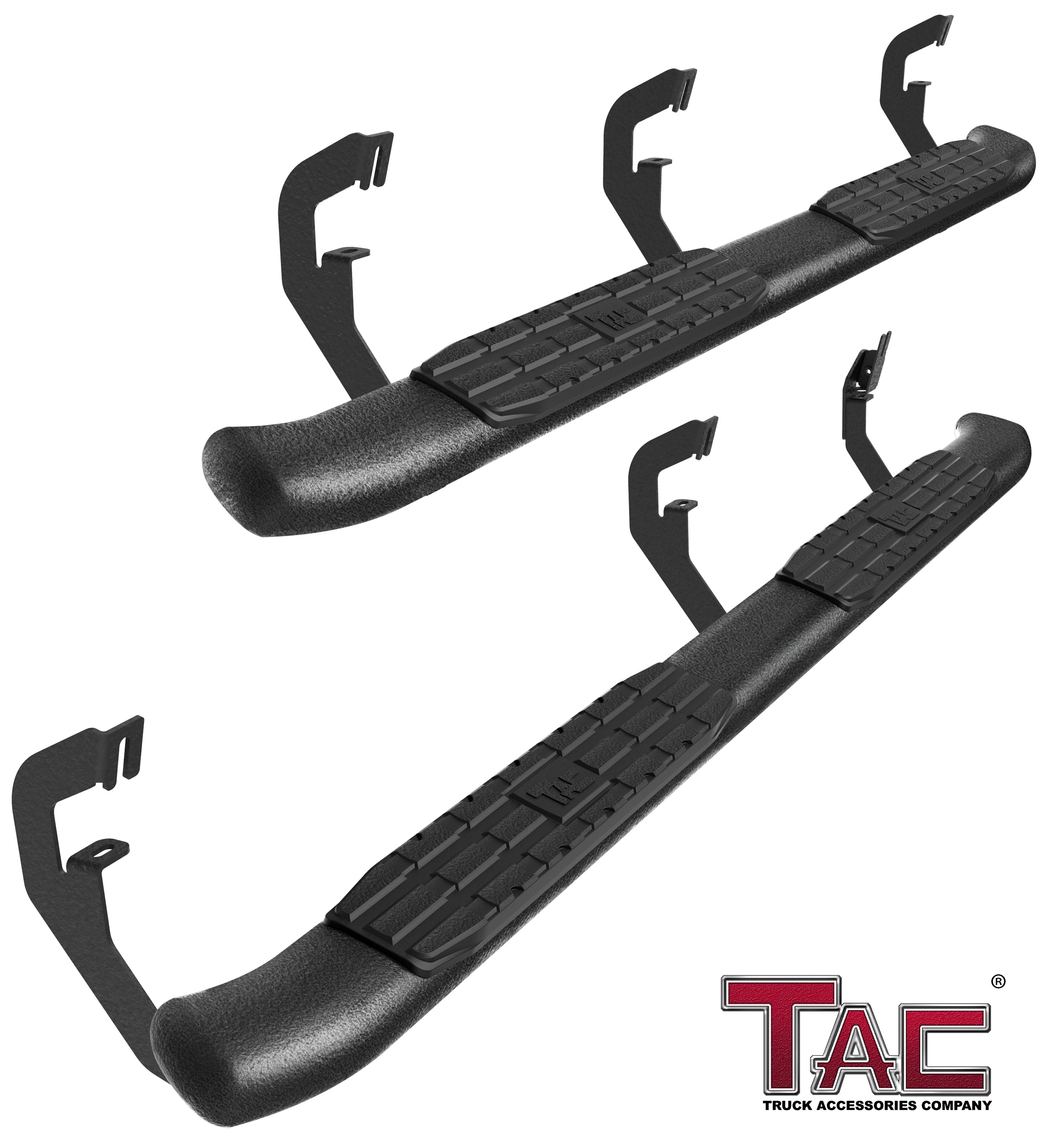 TAC Heavy Texture Black PNC Side Steps For Chevy Silverado/GMC Sierra 2007-2018 1500 Models & 2007-2019 2500/3500 Models Extended/Double Cab Truck | Running Boards | Nerf Bars | Side Bars