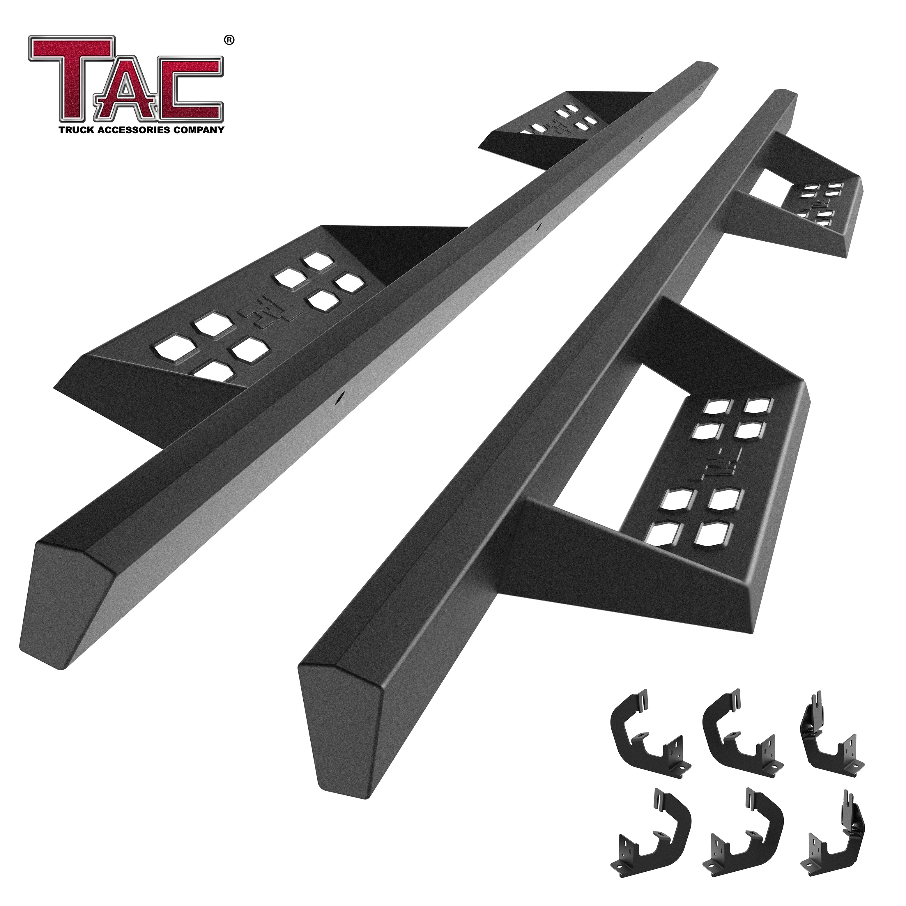 TAC Sniper Running Boards Fit 2007-2018 Chevy Silverado/GMC Sierra 1500 | 2007-2019 2500/3500 Extended/Double Cab (Incl. 2019 Silverado 1500 LD/Sierra 1500 Limited) Truck Pickup 4" Black Side Steps Nerf Bars 2pcs