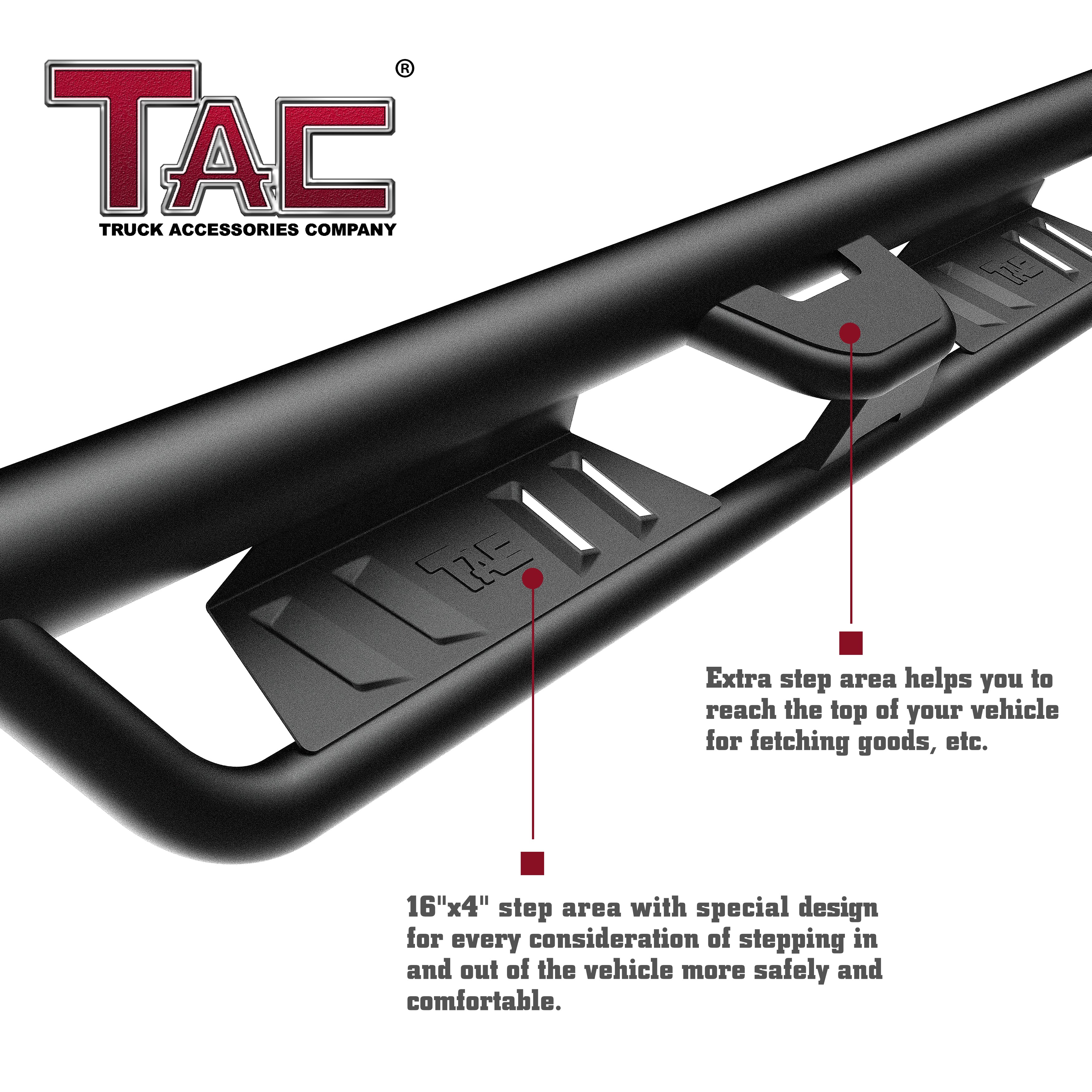 TAC EHD Two-Stair Drop Steps Running Boards Compatible With 2005-2023 Toyota Tacoma Double Cab| Side Steps| Nerf Bars| Step Rails| Rocker Slider| Pickup Truck Exterior Accessories|  4" Drop| Carbon Steel| Fine Texture Black (2 PCS)