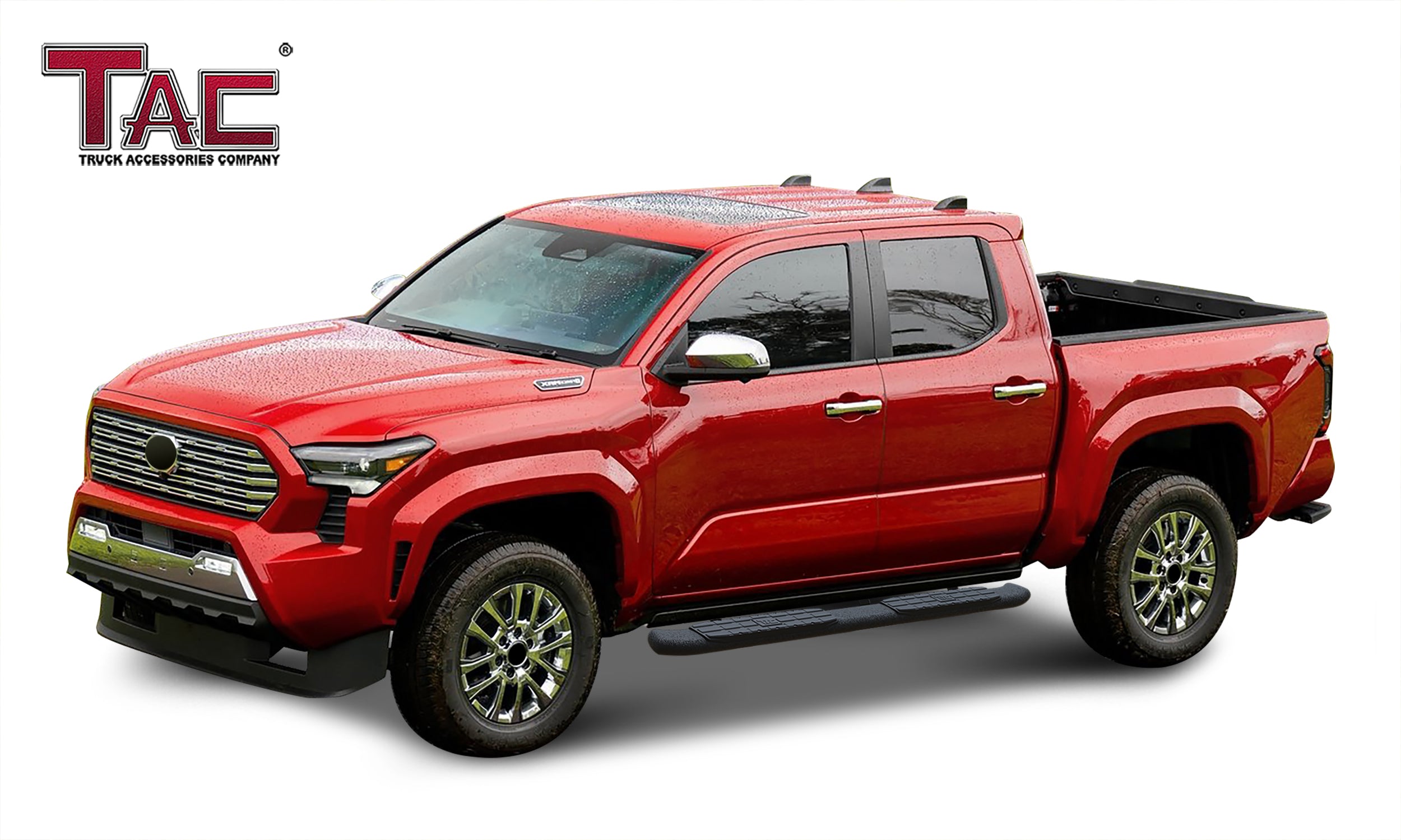 TAC Side Steps for 2024 Toyota Tacoma Double Cab Pickup Truck 4" Oval Bend Texture Black Nerf Bars Running Boards (Texture Powder Coating Brackets)