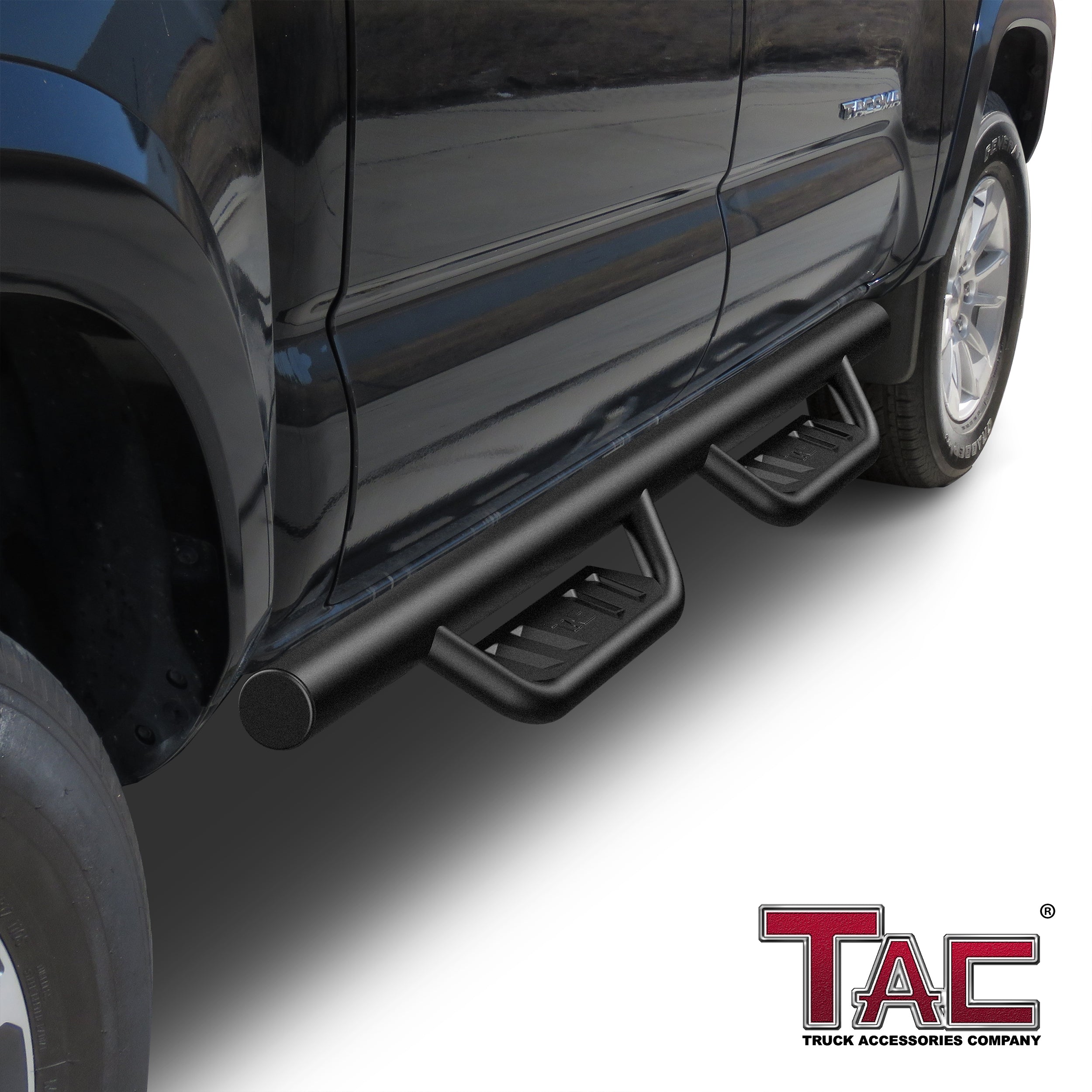 Fits 2005-2023 Toyota Tacoma Double Cab| Running Boards| Side Steps| Nerf Bars| 4" Drop| Tubular Style| Fine Texture Black - 0