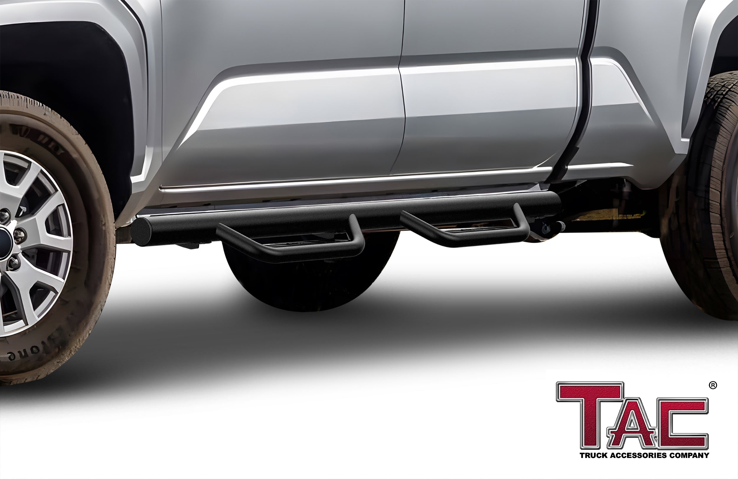 Fits 2024 Toyota Tacoma Double Cab| Running Boards| Side Steps| Nerf Bars| 4" Drop| Tubular Style| Fine Texture Black