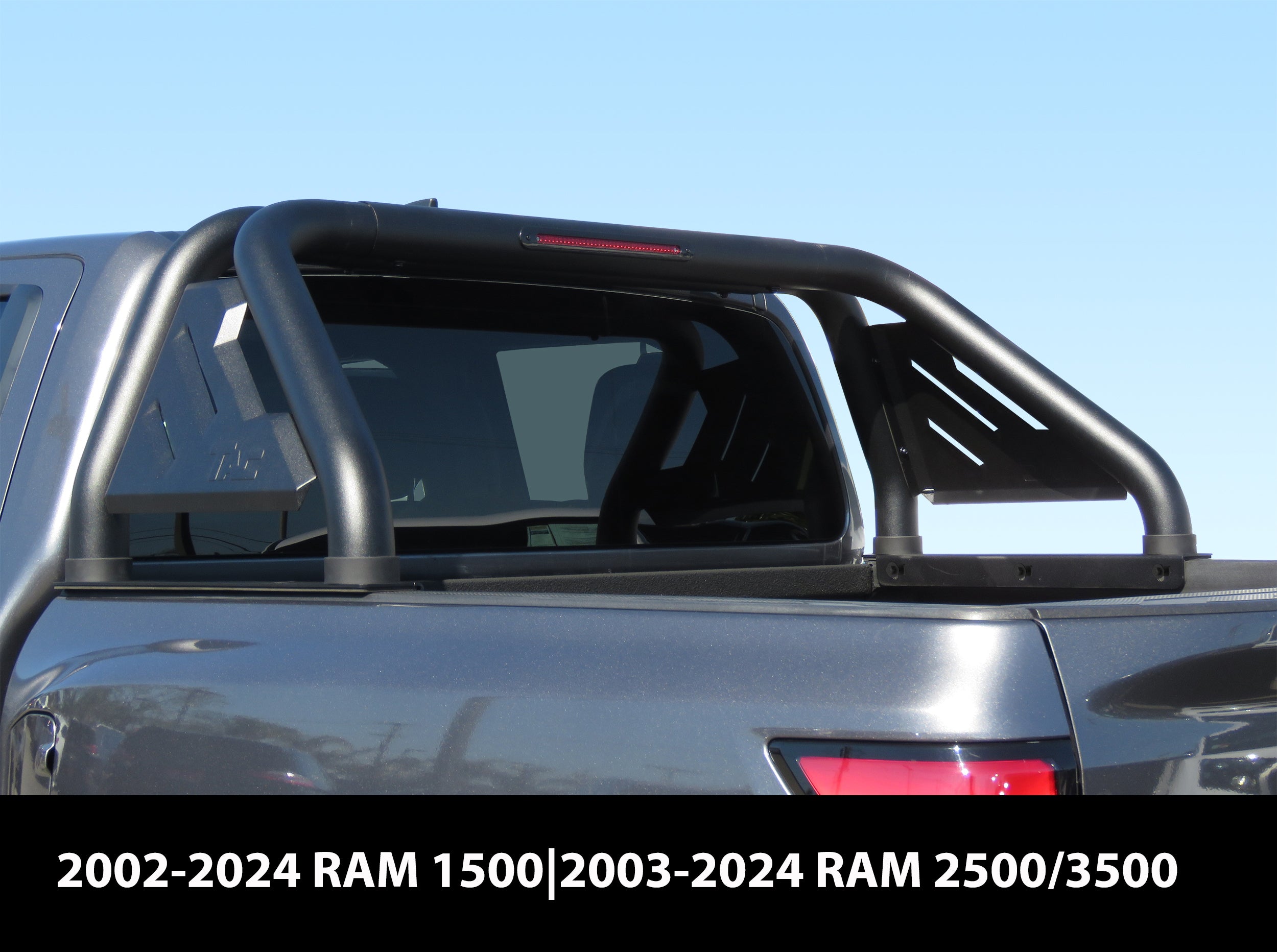 Fits 2002-2024 RAM 1500|2003-2024 RAM 2500/3500 Full Size Pickup Truck Roll Bar| Sport Bar| With Brake Light| Carbon Steel Black(Include Mount Plate of LED Light) - 0