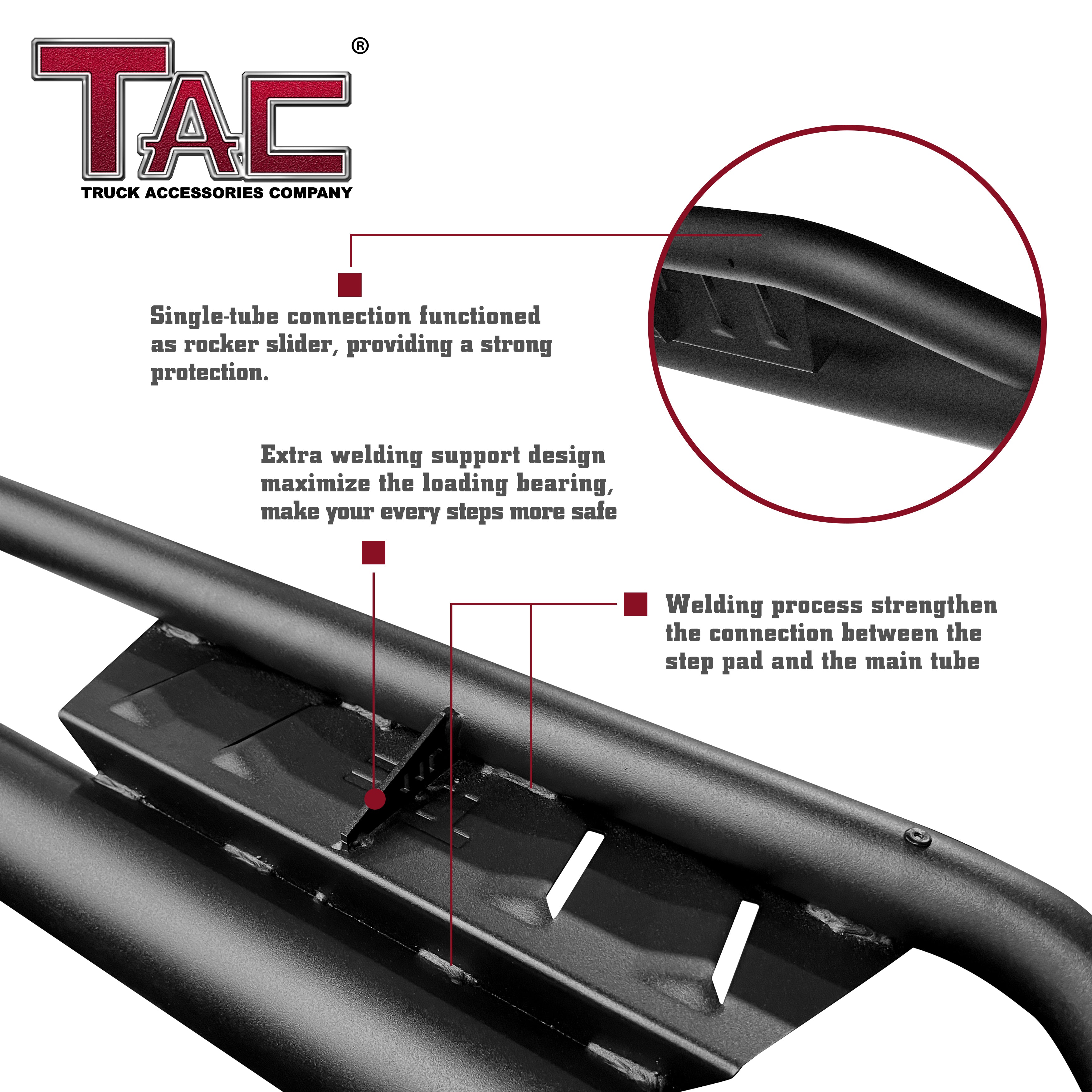 TAC EHD Two-Stair Drop Steps Running Boards Compatible With 2018-2024 Jeep Wrangler JL 4 Door| Side Steps| Nerf Bars| Step Rails| Rocker Slider| Pickup Truck Exterior Accessories|  4" Drop| Carbon Steel| Fine Texture Black (2 PCS)