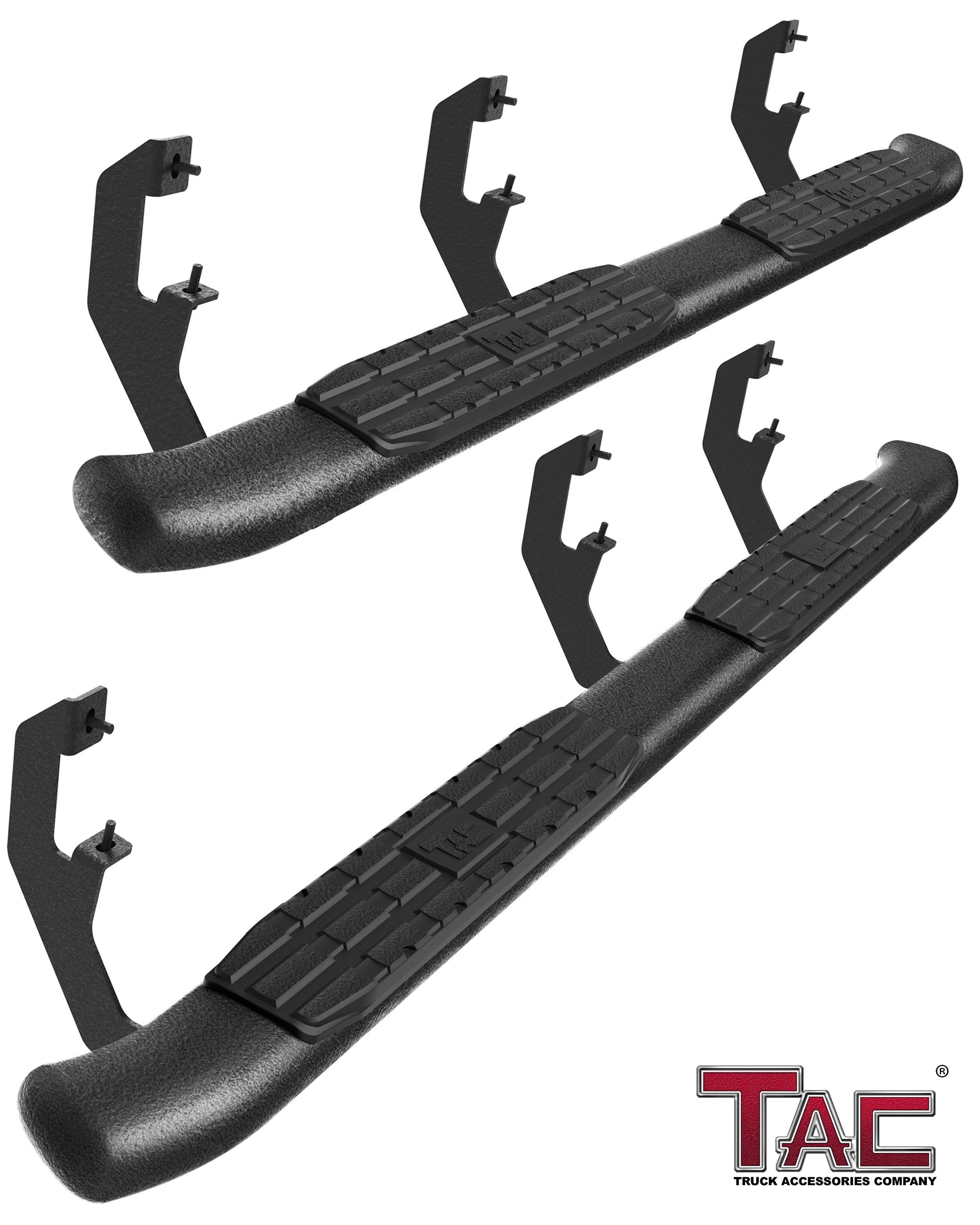 TAC Heavy Texture Black PNC Side Steps For 2019-2024 Chevy Silverado/GMC Sierra 1500 | 2020-2024 Chevy Silverado/GMC Sierra 2500/3500 Double Cab | Running Boards | Nerf Bars | Side Bars