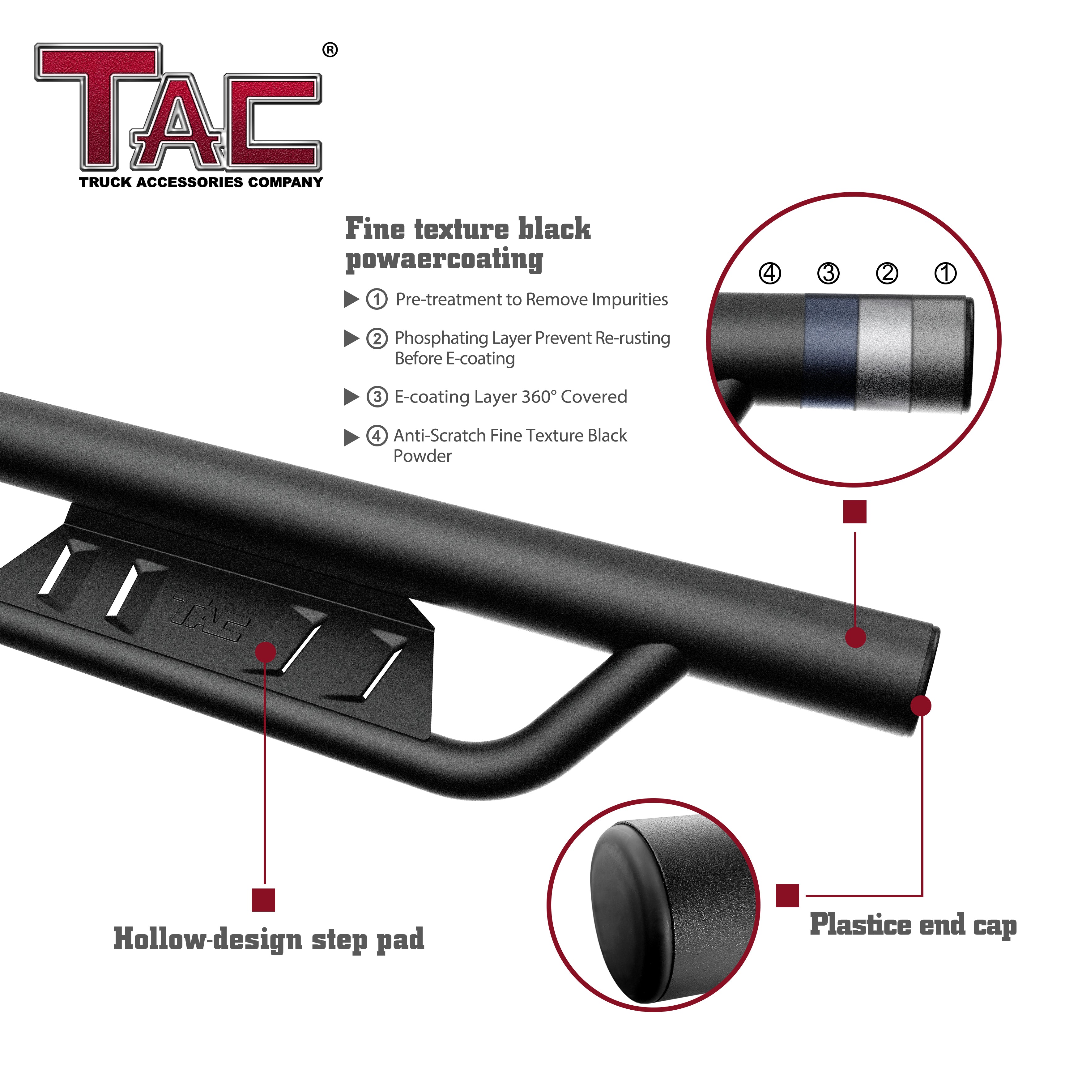 TAC EHD Two-Stair Drop Steps Running Boards Compatible With 2005-2023 Toyota Tacoma Double Cab| Side Steps| Nerf Bars| Step Rails| Rocker Slider| Pickup Truck Exterior Accessories|  4" Drop| Carbon Steel| Fine Texture Black (2 PCS)