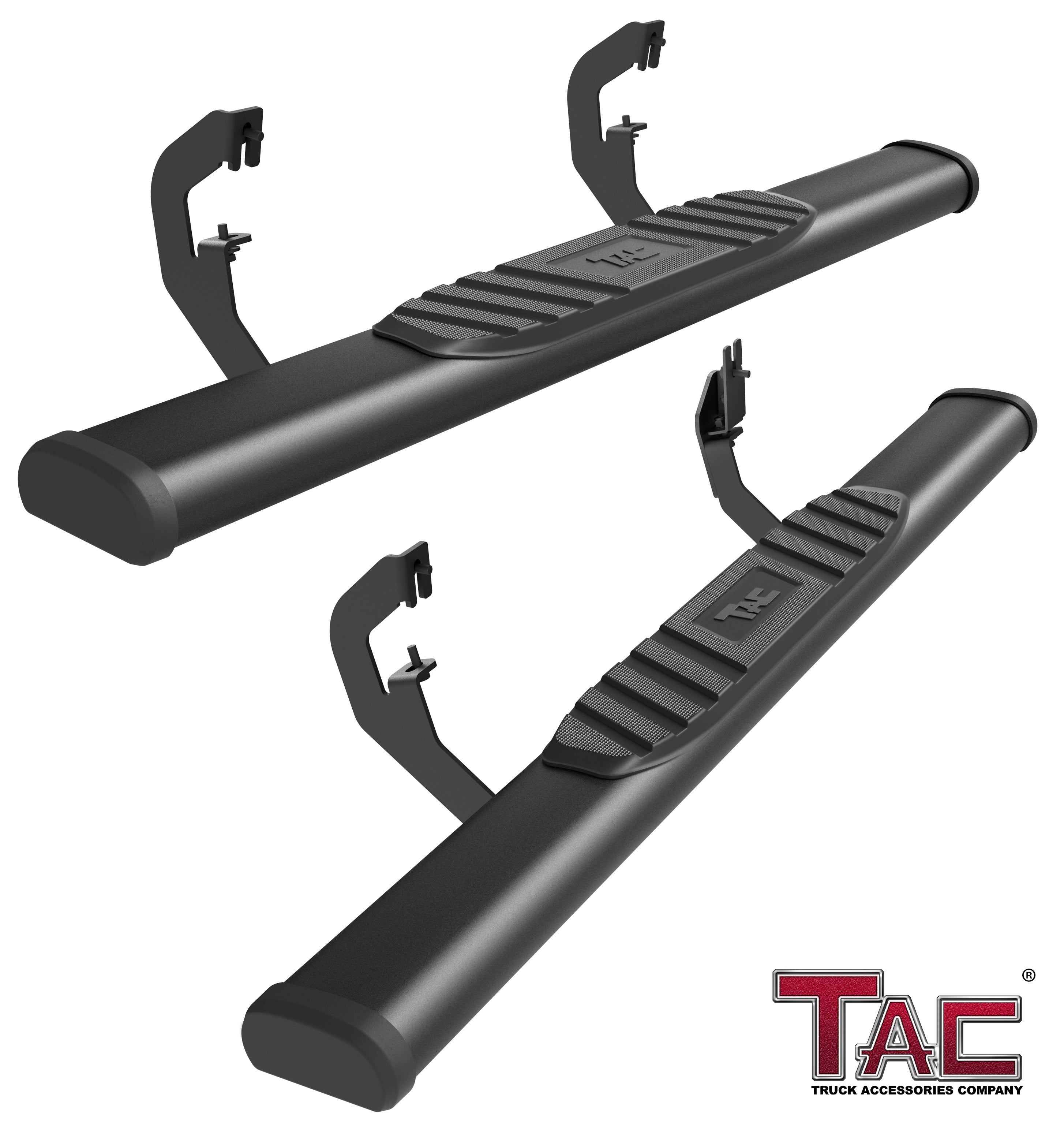 TAC Arrow Side Steps Running Boards Compatible with 2007-2018 Chevy Silverado/GMC Sierra 1500 | 2007-2019 2500/3500 Heavy Duty Regular Cab Truck Pickup 5" Aluminum Texture Black Step Rails Nerf Bars