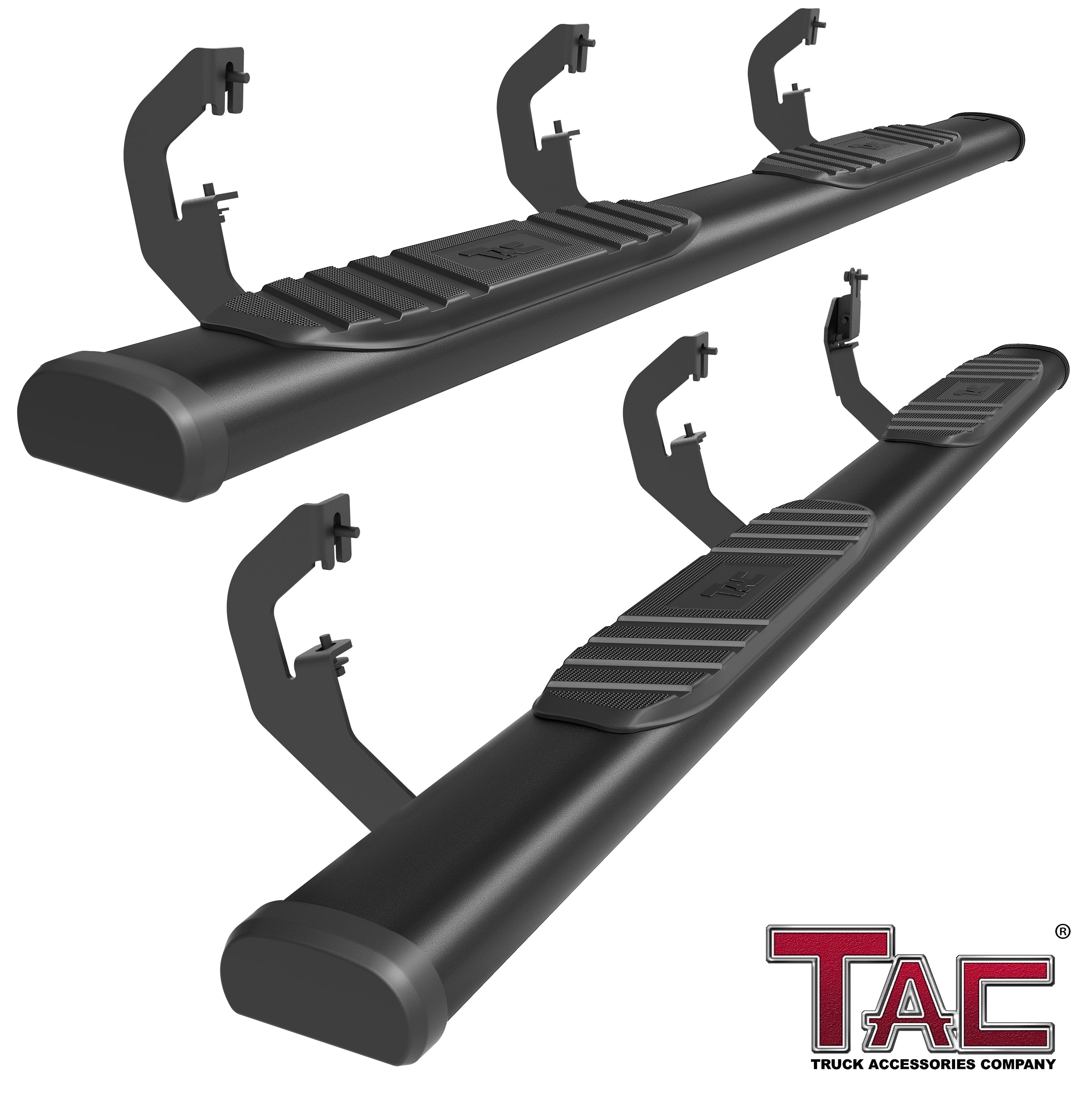 TAC Arrow Side Steps Running Boards Compatible with 2007-2018 Chevy Silverado/GMC Sierra 1500 | 2007-2019 2500/3500 Extended/Double Cab Truck Pickup 5¡ì Aluminum Texture Black Step Rails Nerf Bars