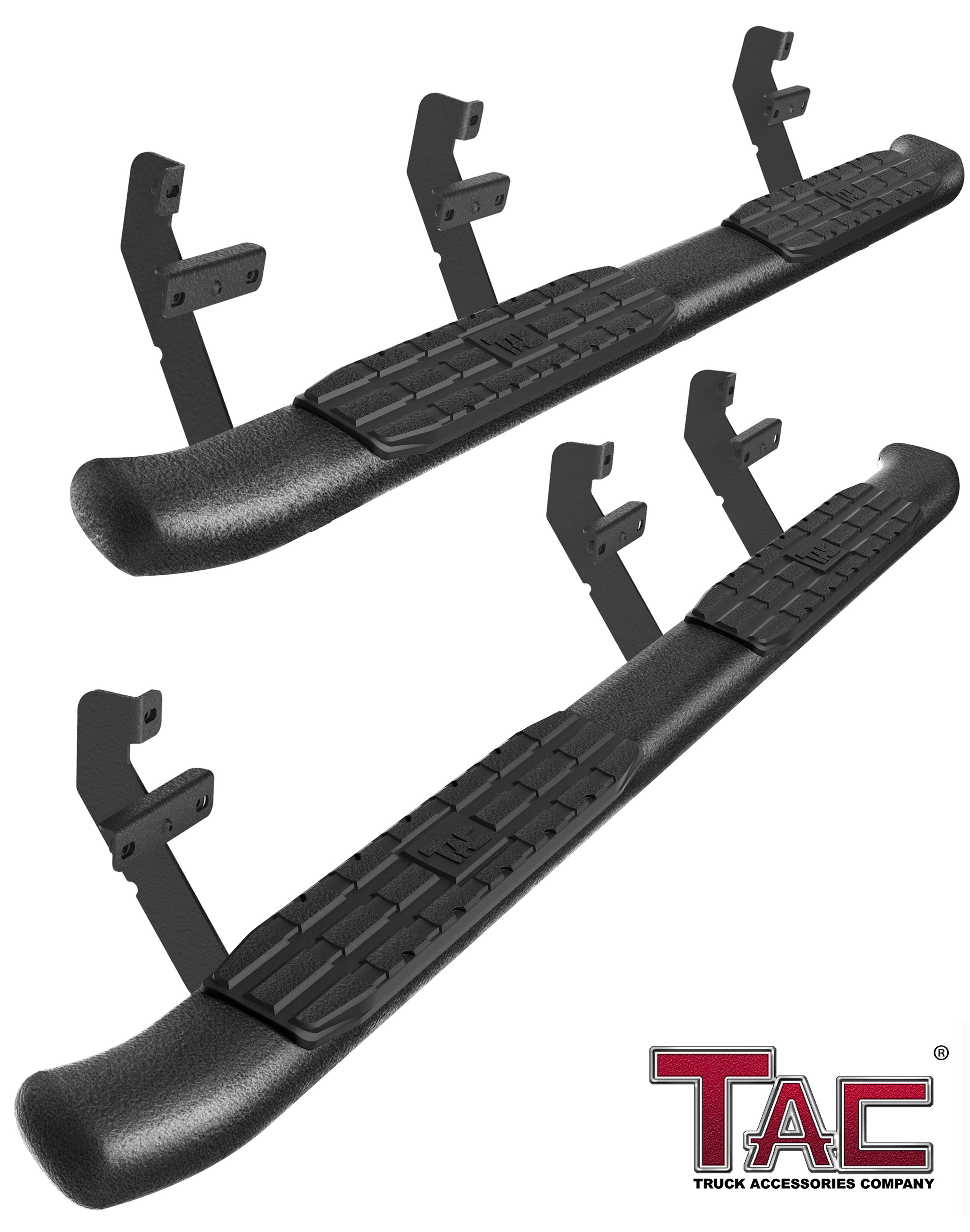 TAC Heavy Texture Black PNC Side Steps For 2015-2025 Ford F150 & 2022-2025 F150 Lightning EV SuperCrew Cab / 2017-2025 Ford F250/F350/F450/F550 Super Duty Crew Cab Truck | Running Boards | Nerf Bars | Side Bars