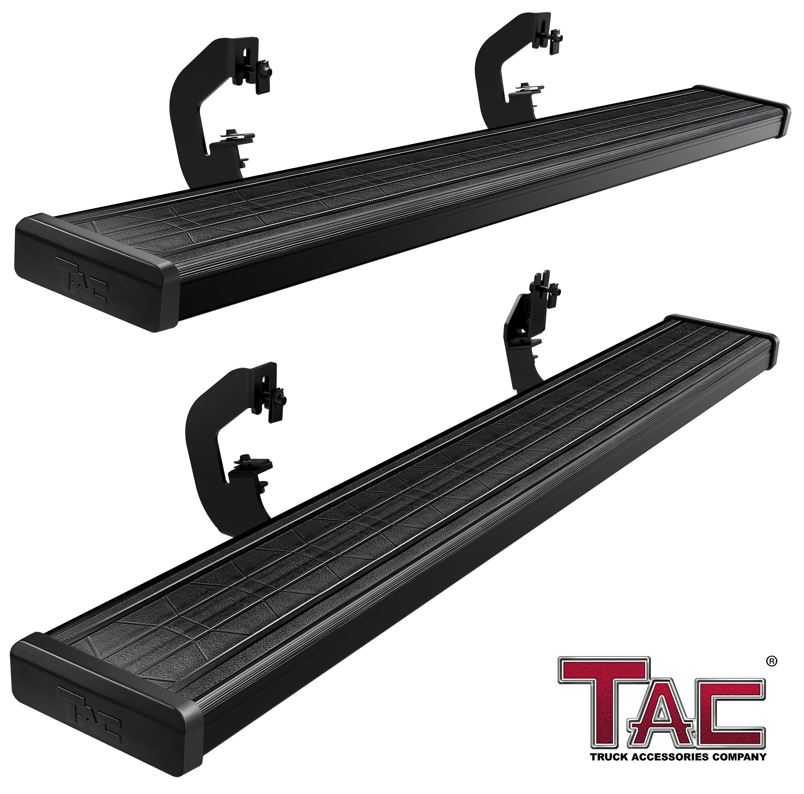 TAC Spear Running Boards Compatible with 2007-2018 Chevy Silverado/GMC Sierra 1500 | 2007-2019 2500/3500 Regular Cab 6" Side Step Rail Nerf Bar Truck Accessories Aluminum Texture Black Lightweight 2pcs