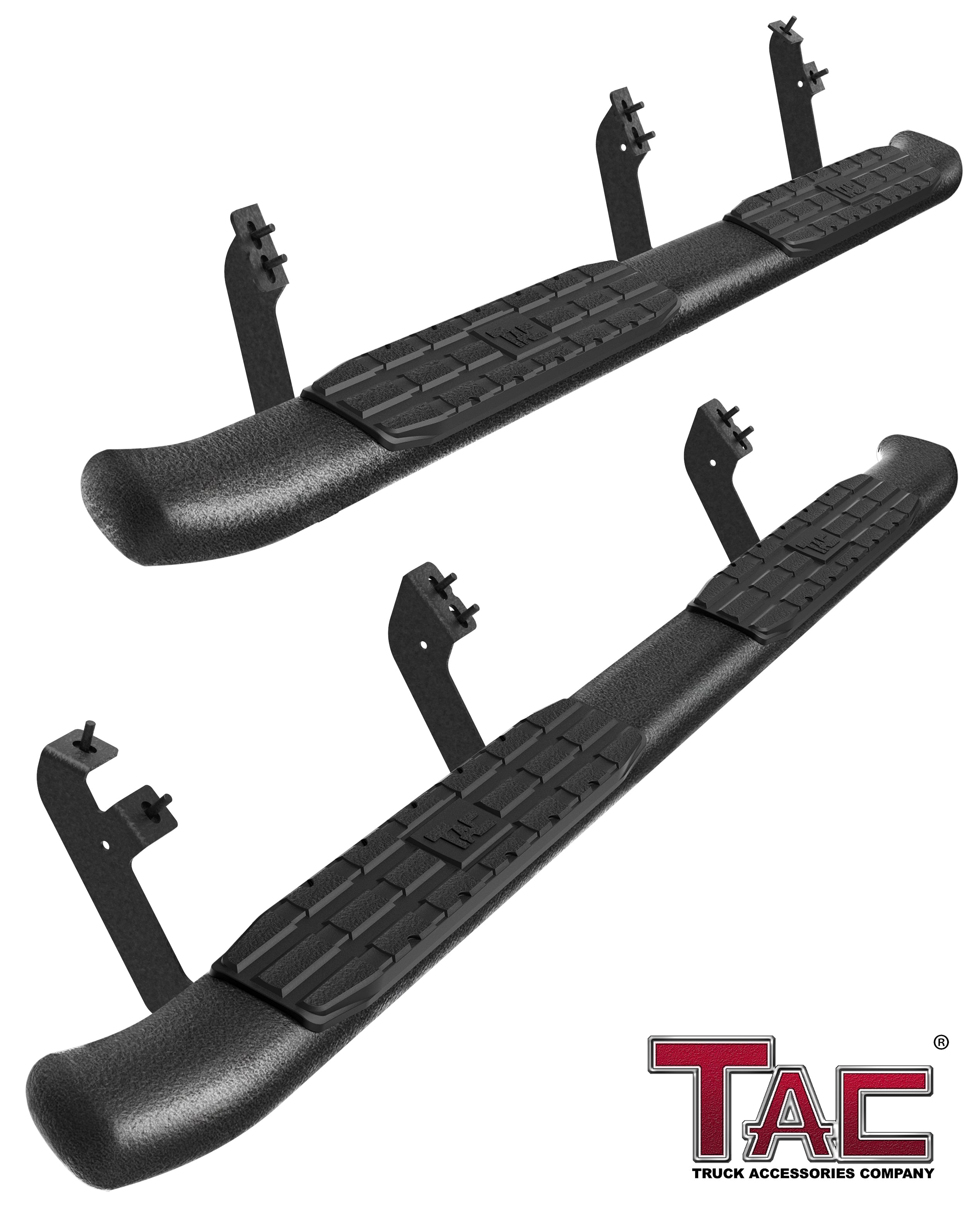 TAC Side Steps for 2024 Toyota Tacoma Double Cab Pickup Truck 4" Oval Bend Texture Black Nerf Bars Running Boards (Texture Powder Coating Brackets)