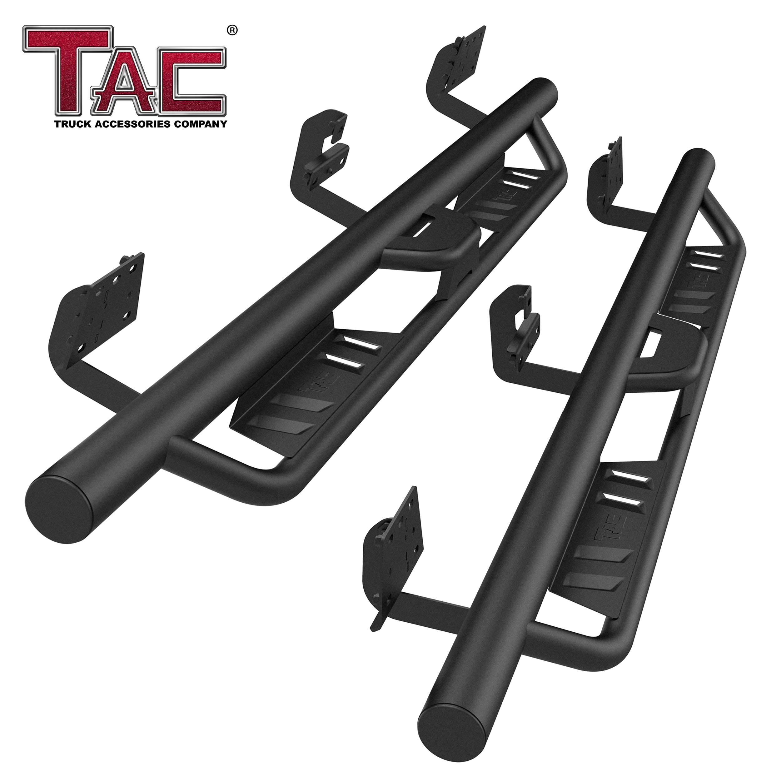 TAC EHD Two-Stair Drop Steps Running Boards Compatible With 2019-2025 RAM 1500 Crew Cab(Excl. 2019-2024 RAM 1500 Classic) | Side Steps| Nerf Bars| Step Rails| Rocker Slider| Pickup Truck Exterior Accessories|  4" Drop| Carbon Steel| Black (2 PCS)