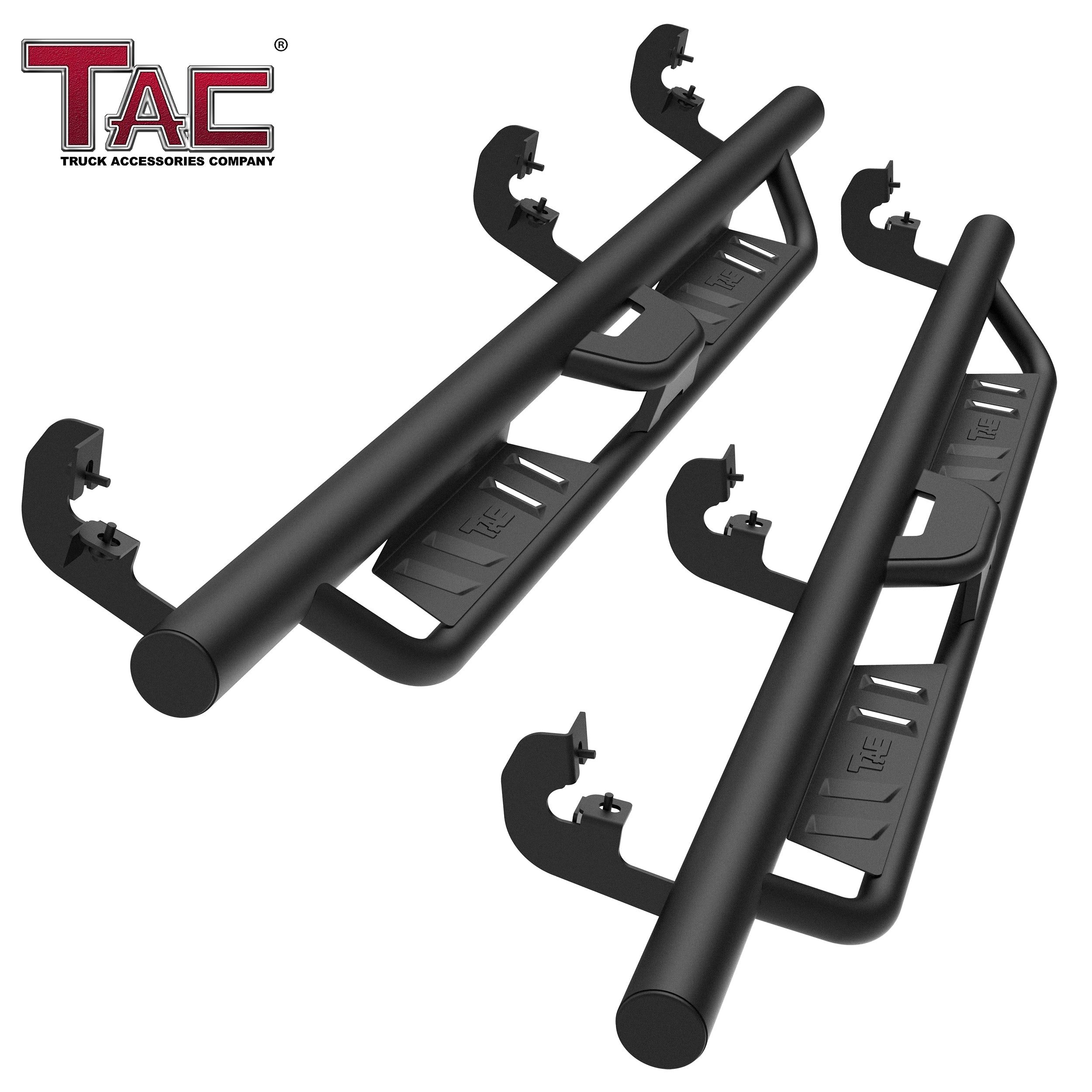 TAC EHD Two-Stair Drop Steps Running Boards Compatible With 2015-2024 Chevy Colorado/GMC Canyon Crew Cab| Side Steps| Nerf Bars| Step Rails| Rocker Slider| Pickup Truck Exterior Accessories|  4" Drop| Carbon Steel| Fine Texture Black (2 PCS)