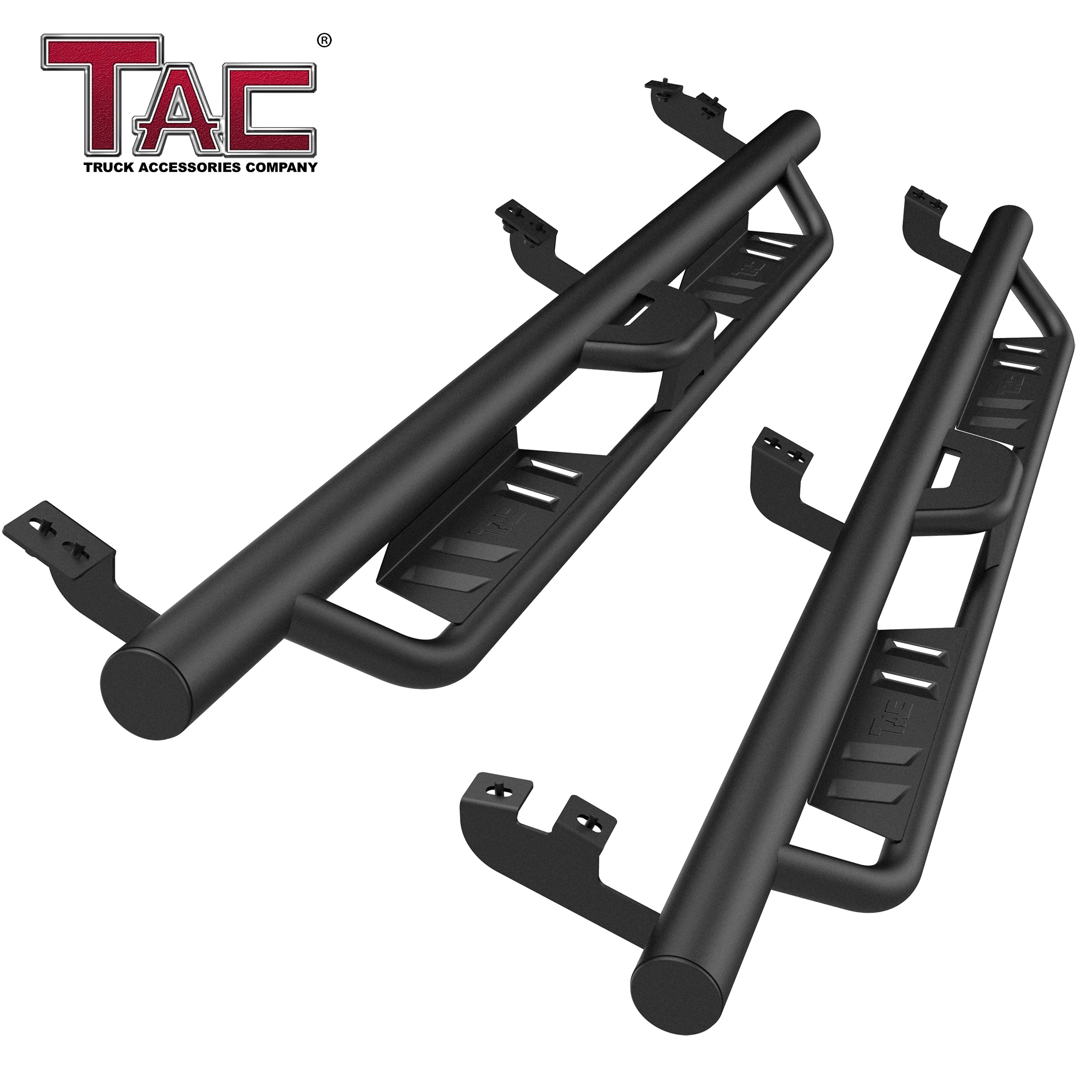 TAC EHD Two-Stair Drop Steps Running Boards Compatible With 2005-2023 Toyota Tacoma Double Cab| Side Steps| Nerf Bars| Step Rails| Rocker Slider| Pickup Truck Exterior Accessories|  4" Drop| Carbon Steel| Fine Texture Black (2 PCS)