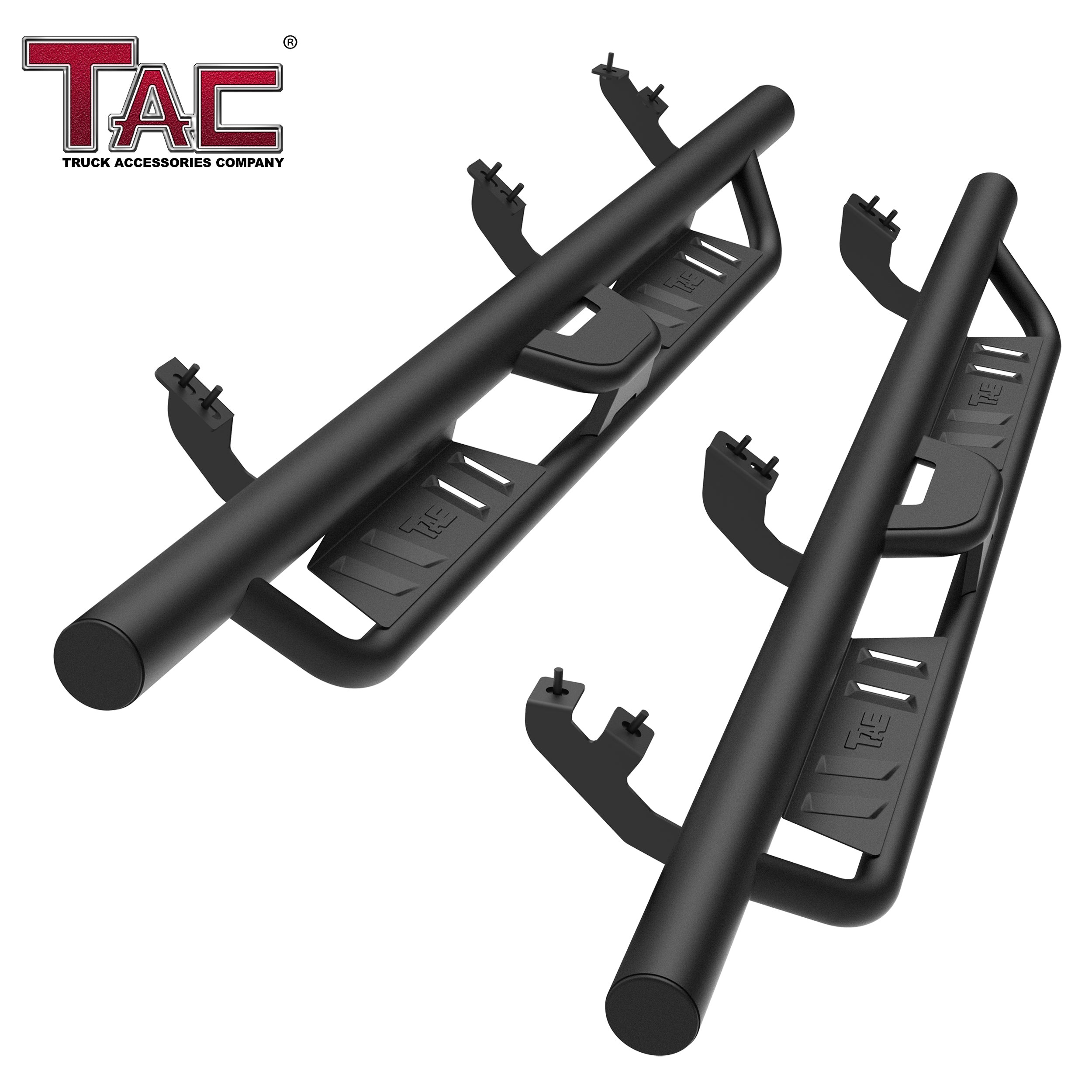 TAC EHD Two-Stair Drop Steps Running Boards Compatible With 2024 Toyota Tacoma Double Cab| Side Steps| Nerf Bars| Step Rails| Rocker Slider| Pickup Truck Exterior Accessories|  4" Drop| Carbon Steel| Fine Texture Black (2 PCS)