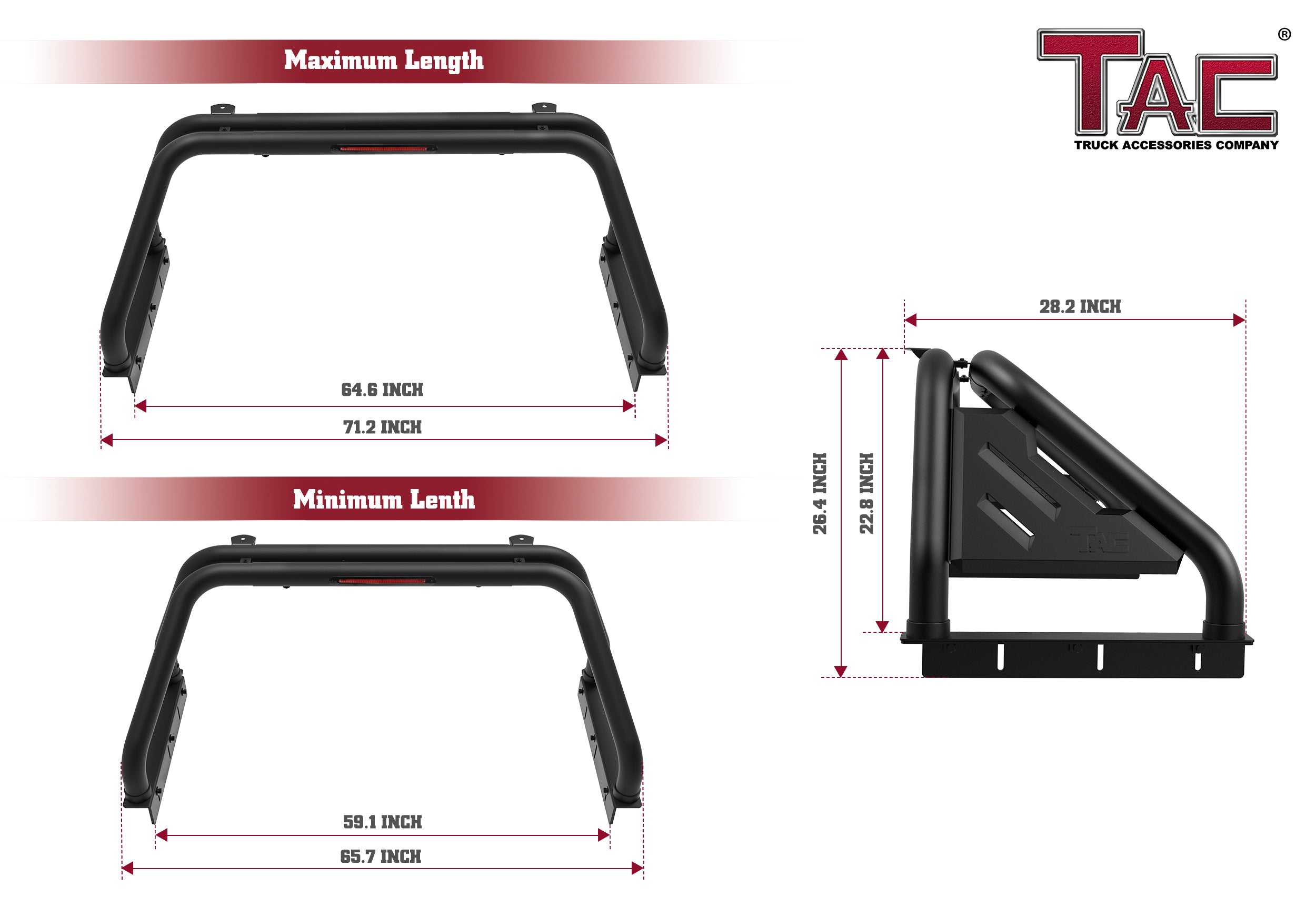 Fits 2004-2024 F150|1999-2024 F250/F350/F450/F550 Super Duty Full Size Pickup Truck Roll Bar| Sport Bar| With Brake Light| Carbon Steel Black(Include Mount Plate of LED Light)