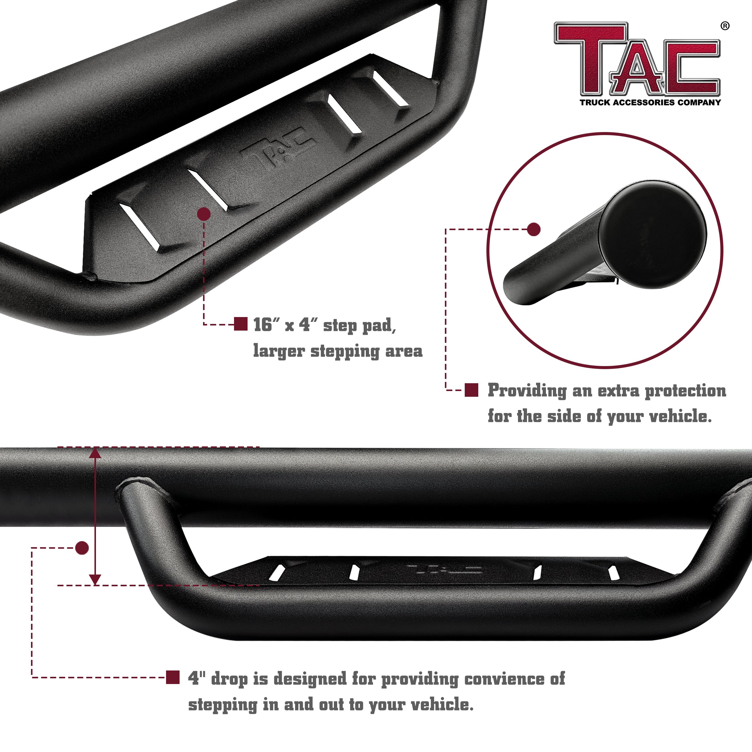 Fits 2010-2024 Toyota 4Runner (Excl.2010-2013 SR5/2010-2024 Limited/2020-2021 Nightshade Edition/2022-2024 TRD Sport)| Running Boards| Side Steps| Nerf Bars| 4" Drop| Tubular Style| Fine Texture Black