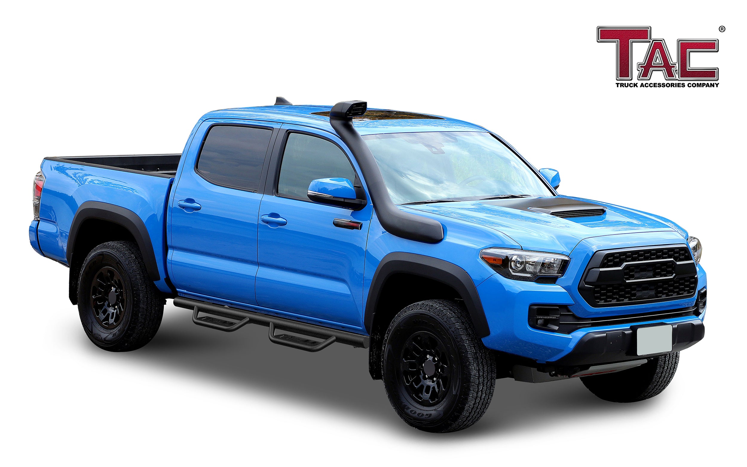 Fits 2005-2023 Toyota Tacoma Double Cab| Running Boards| Side Steps| Nerf Bars| 4" Drop| Tubular Style| Fine Texture Black