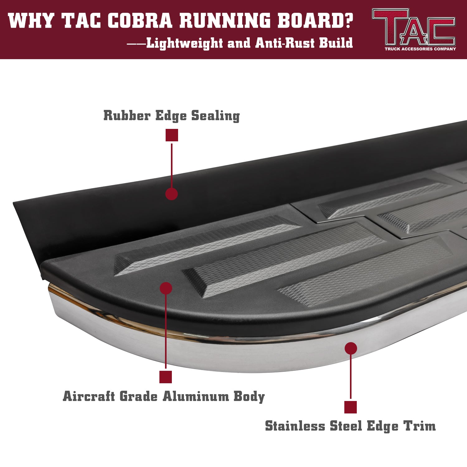 TAC Cobra Running Boards Compatible With 2007-2017 Chevy Traverse | 2007-2016 GMC Acadia (Incl. 2017 Acadia Limited / Exclude. Denali) | 2007-2009 Enclave Aluminum Black Off-Road City Exterior Accessories