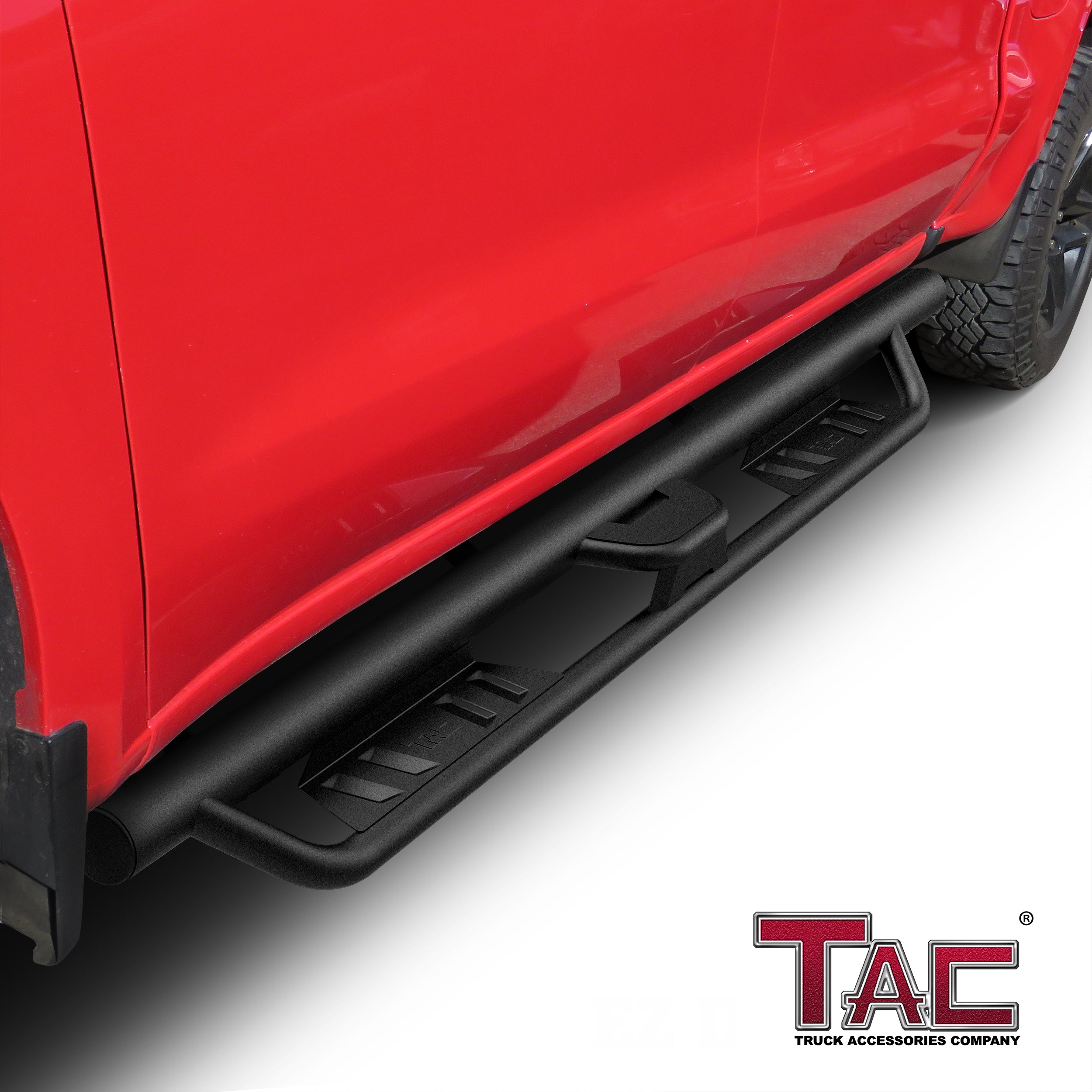 TAC EHD Two-Stair Drop Steps Running Boards Compatible With 2019-2025 Chevy Silverado/GMC Sierra 1500 Crew Cab|2020-2025 Silverado/Sierra 2500/3500 Crew Cab | Side Steps| Nerf Bars| Step Rails| Rocker Slider| 4" Drop| Carbon Steel| Black (2 PCS) - 0