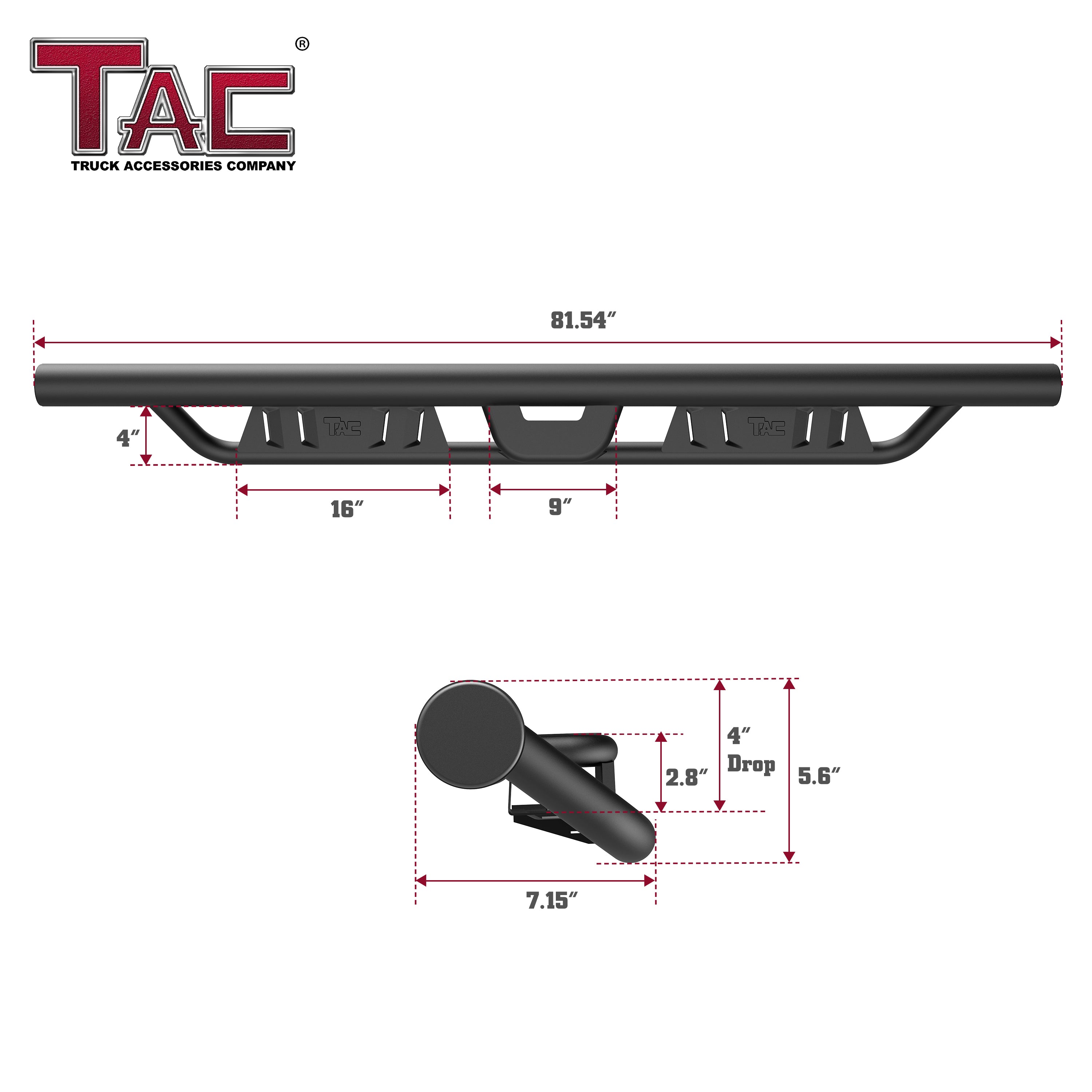 TAC EHD Two-Stair Drop Steps Running Boards Compatible With 2019-2024 Chevy Silverado/GMC Sierra 1500 Crew Cab|2020-2024 Silverado/Sierra 2500/3500 Crew Cab | Side Steps| Nerf Bars| Step Rails| Rocker Slider| 4" Drop| Carbon Steel| Black (2 PCS)