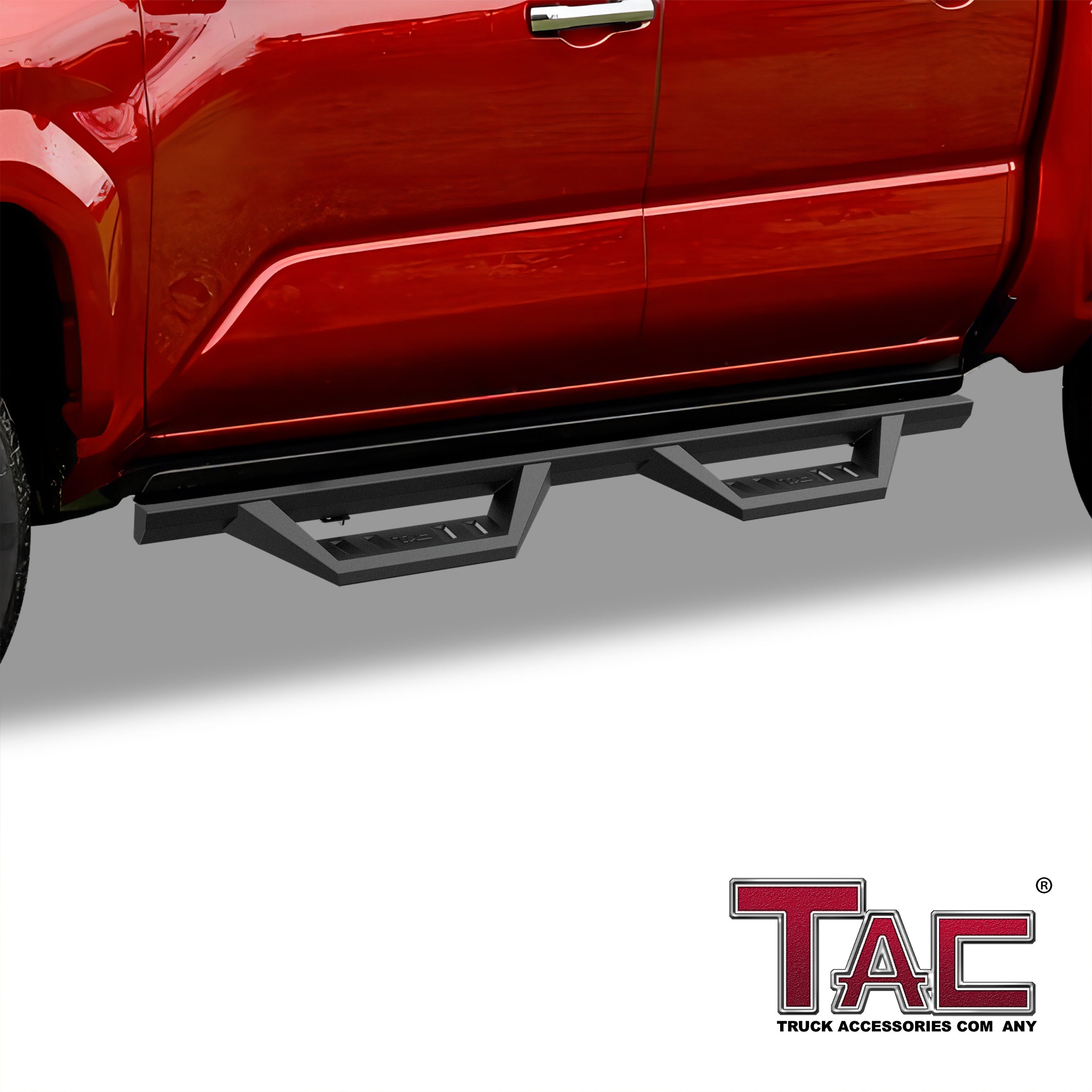 TAC Sidewinder Side Steps Running Boards Fit 2024 Toyota Tacoma Double Cab Truck Pickup 4" Drop Fine Texture Black Nerf Bars Rock Slider Armor Off-Road Accessories (2pcs)