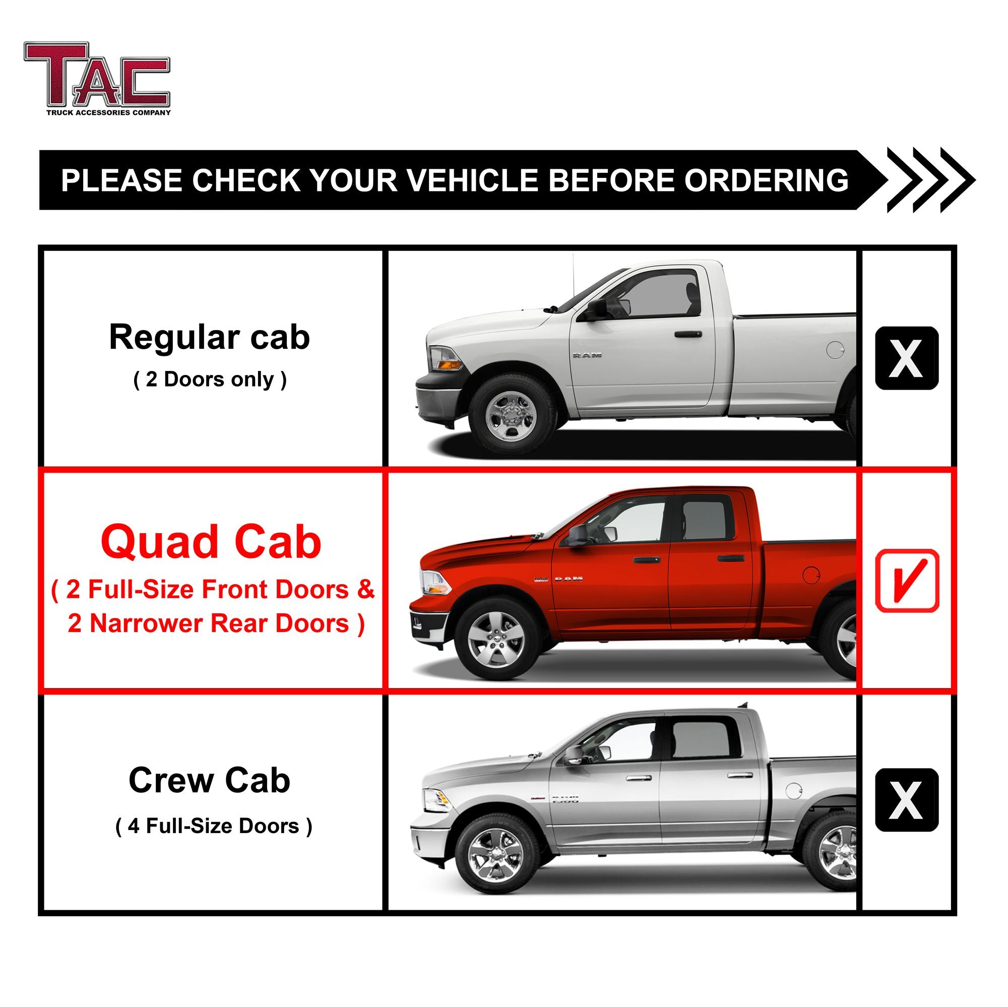 TAC Sniper Running Boards Fit 2009-2018 Dodge RAM 1500 Quad Cab (Incl. 2019-2023 Ram 1500 Classic)Side Steps Nerf Bars