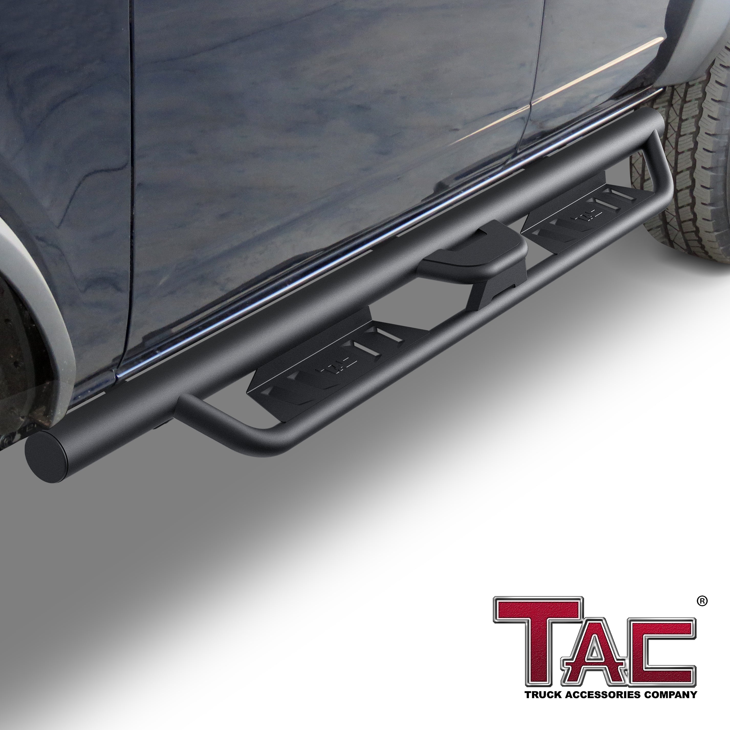 TAC EHD Two-Stair Drop Steps Running Boards Compatible With 2021-2024 Ford Bronco 4 Door | Side Steps| Nerf Bars| Step Rails| Rocker Slider| Pickup Truck Exterior Accessories|  4" Drop| Carbon Steel| Fine Texture Black (2 PCS) - 0