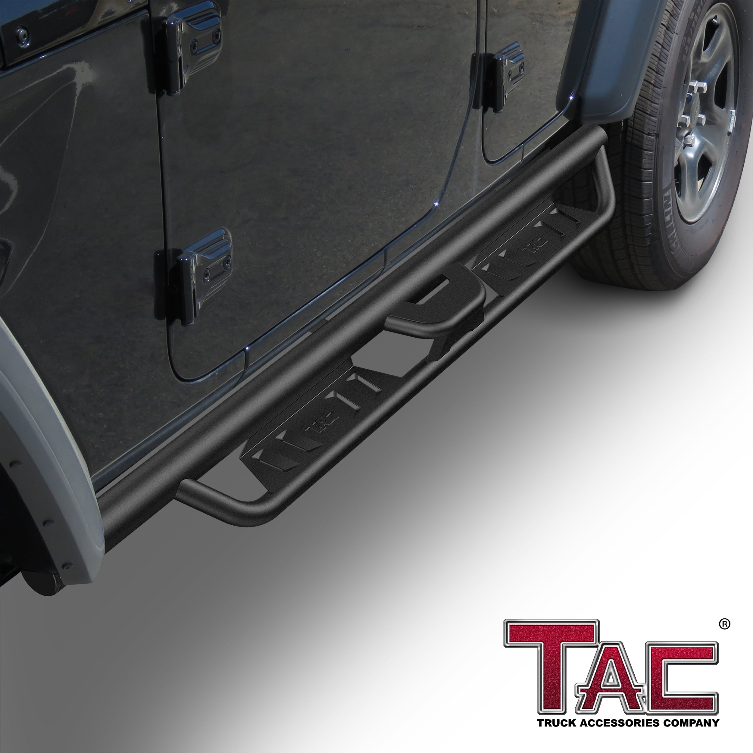 TAC EHD Two-Stair Drop Steps Running Boards Compatible With 2018-2024 Jeep Wrangler JL 4 Door| Side Steps| Nerf Bars| Step Rails| Rocker Slider| Pickup Truck Exterior Accessories|  4" Drop| Carbon Steel| Fine Texture Black (2 PCS) - 0