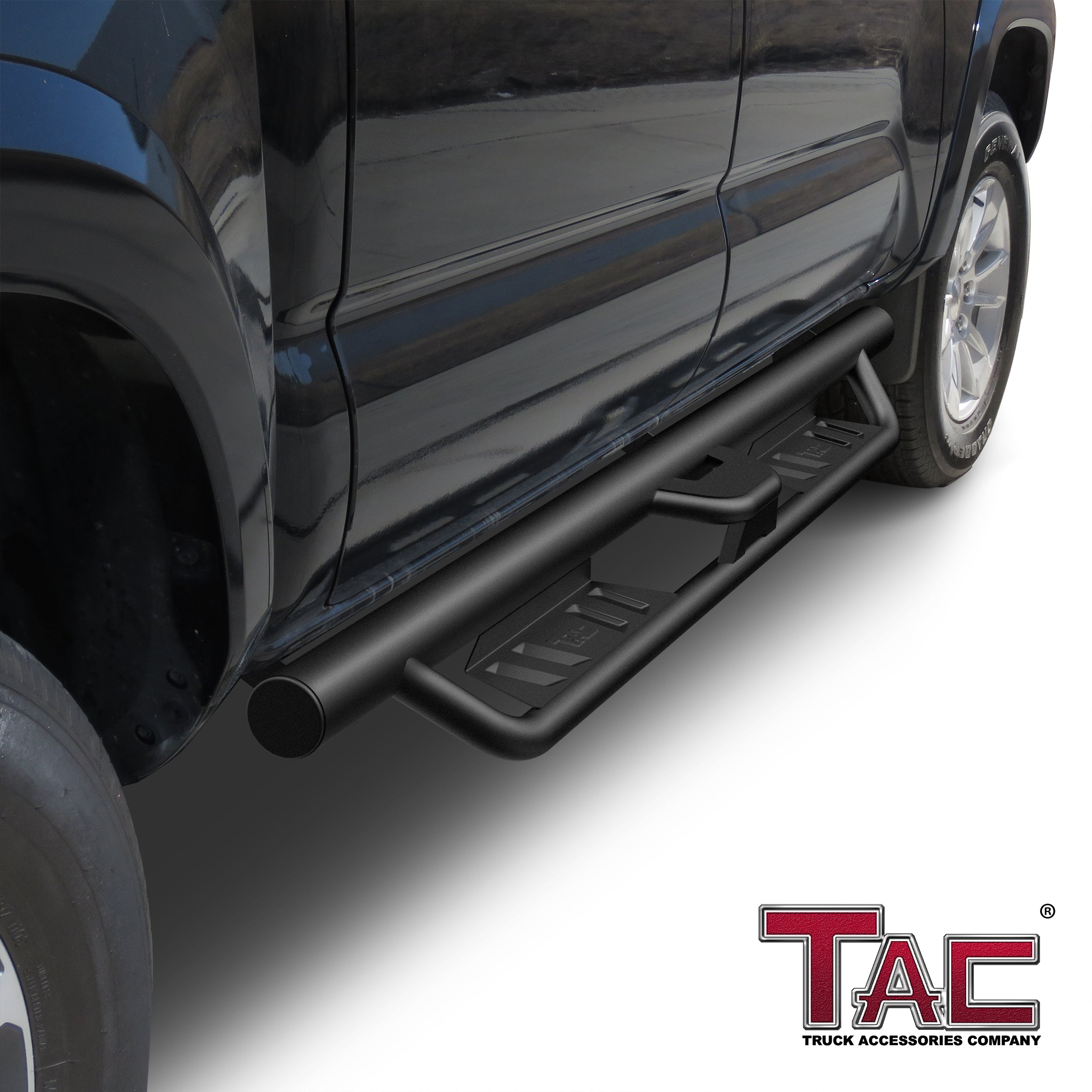 TAC EHD Two-Stair Drop Steps Running Boards Compatible With 2005-2023 Toyota Tacoma Double Cab| Side Steps| Nerf Bars| Step Rails| Rocker Slider| Pickup Truck Exterior Accessories|  4" Drop| Carbon Steel| Fine Texture Black (2 PCS)