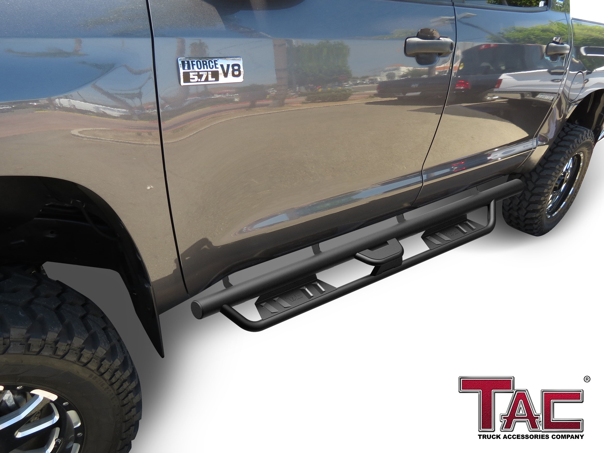 TAC EHD Two-Stair Drop Steps Running Boards Compatible With 2022-2024 Toyota Tundra Crewmax | Side Steps| Nerf Bars| Step Rails| Rocker Slider| Pickup Truck Exterior Accessories|  4" Drop| Carbon Steel| Fine Texture Black (2 PCS) - 0