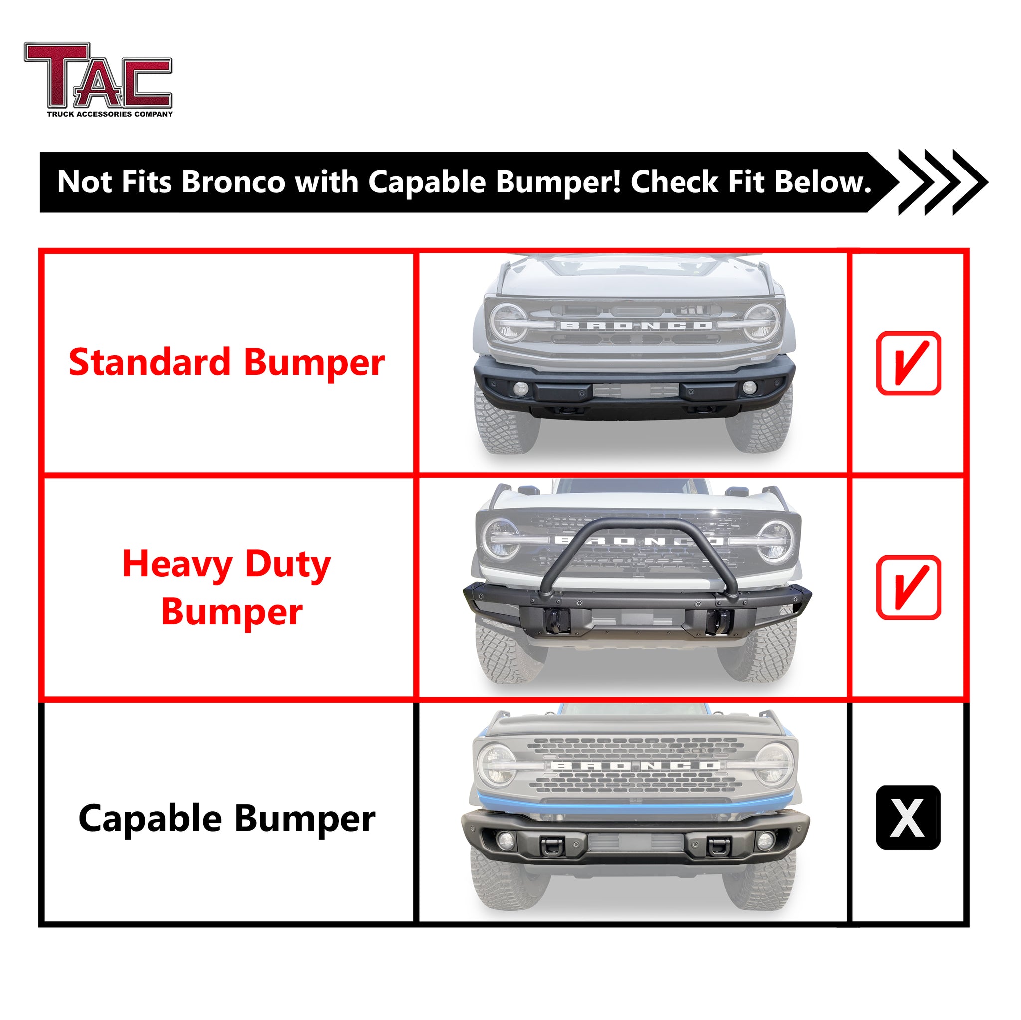 TAC Bull Bar for 2021-2024 Ford Bronco SUV 3” Black Front Bumper