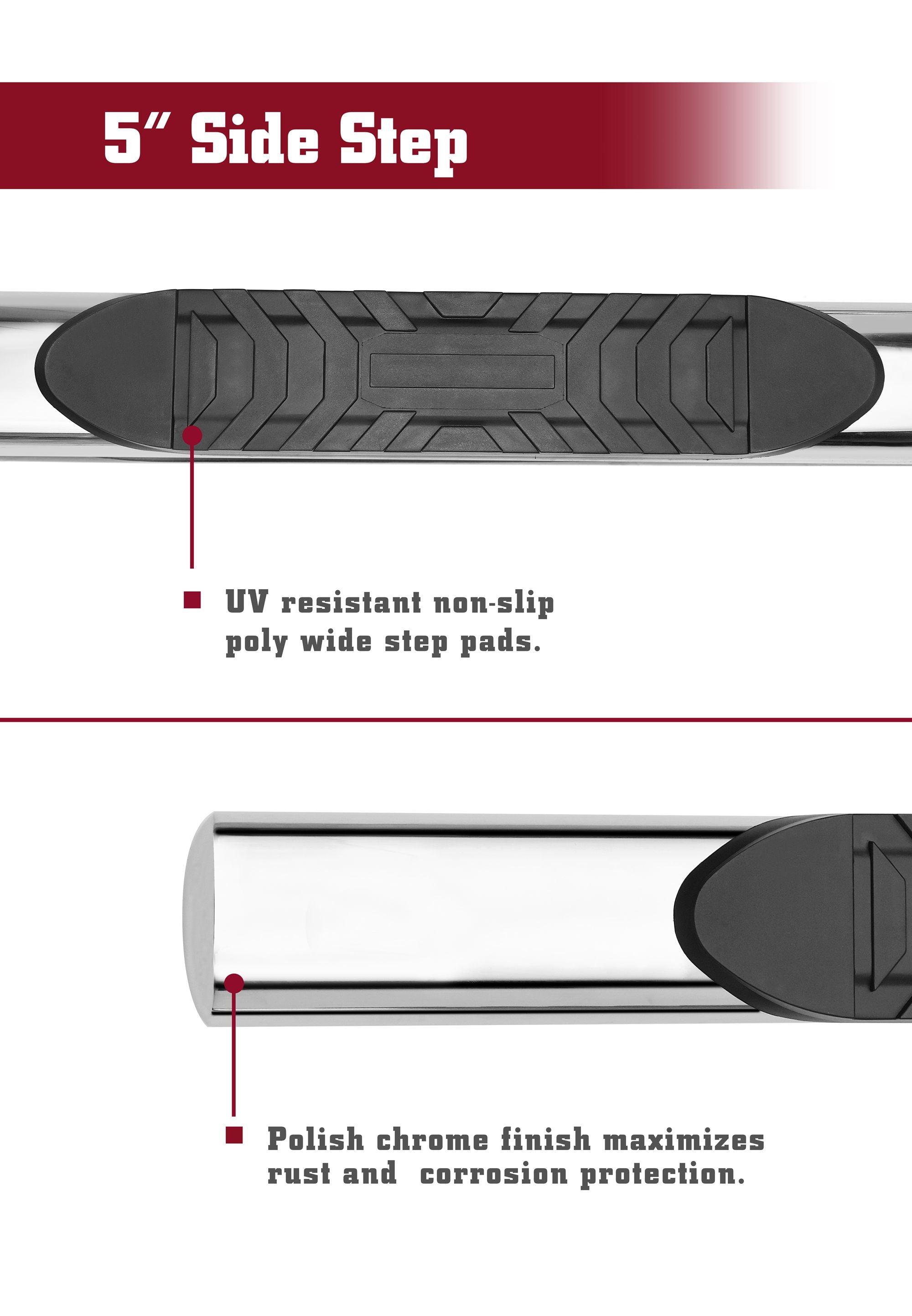 TAC Stainless Steel 5" Oval Straight Side Steps For 2007-2021 Toyota Tundra Crew Max Cab | Running Boards | Nerf Bar | Side Bar