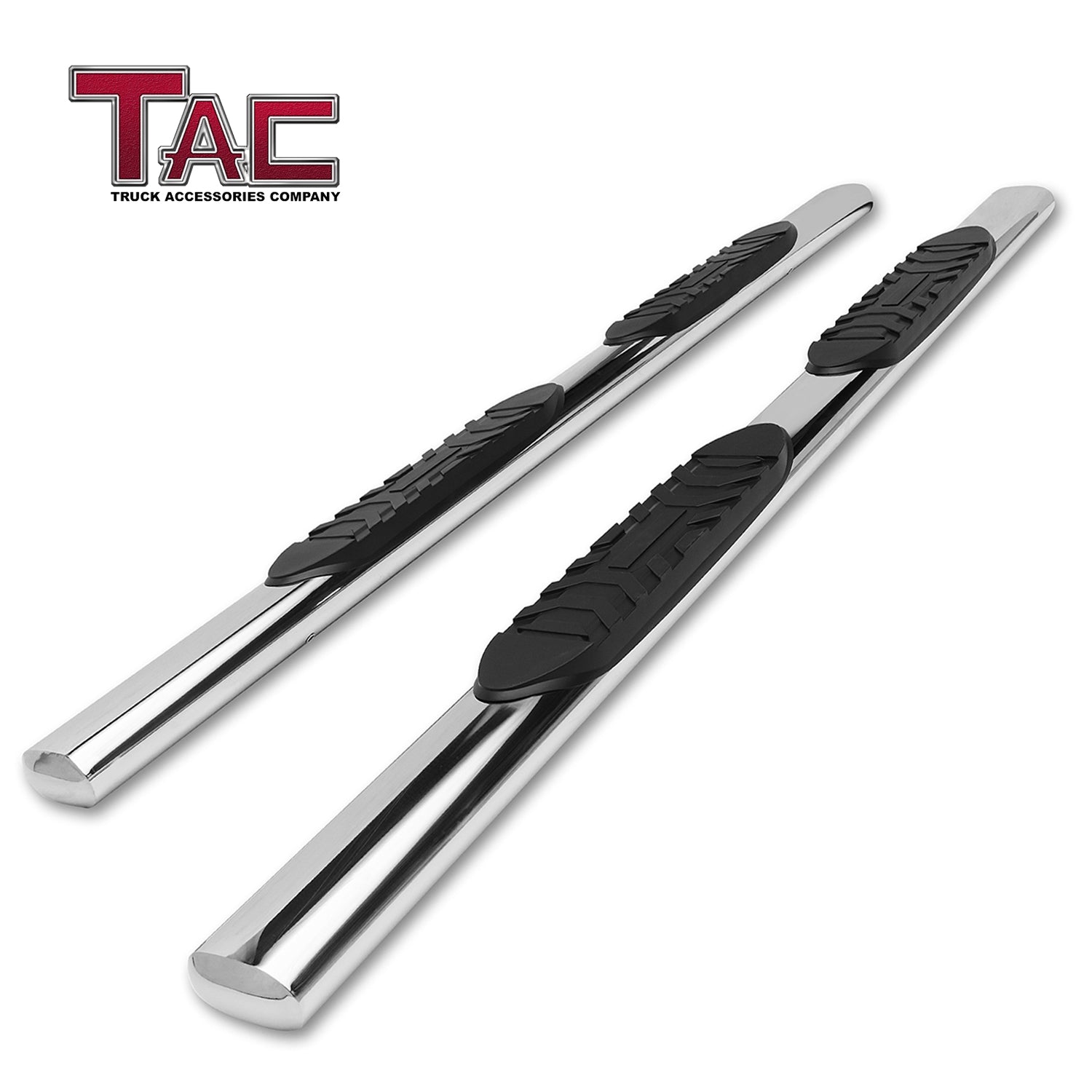 TAC Stainless Steel 5" Oval Straight Side Steps For 2015-2023 Ford F150 & 2022-2023 F150 Lightning EV Supercrew Cab / 2017-2022 Ford F250/F350/F450/F550 Super Duty Crew Cab | Running Boards | Nerf Bar | Side Bar