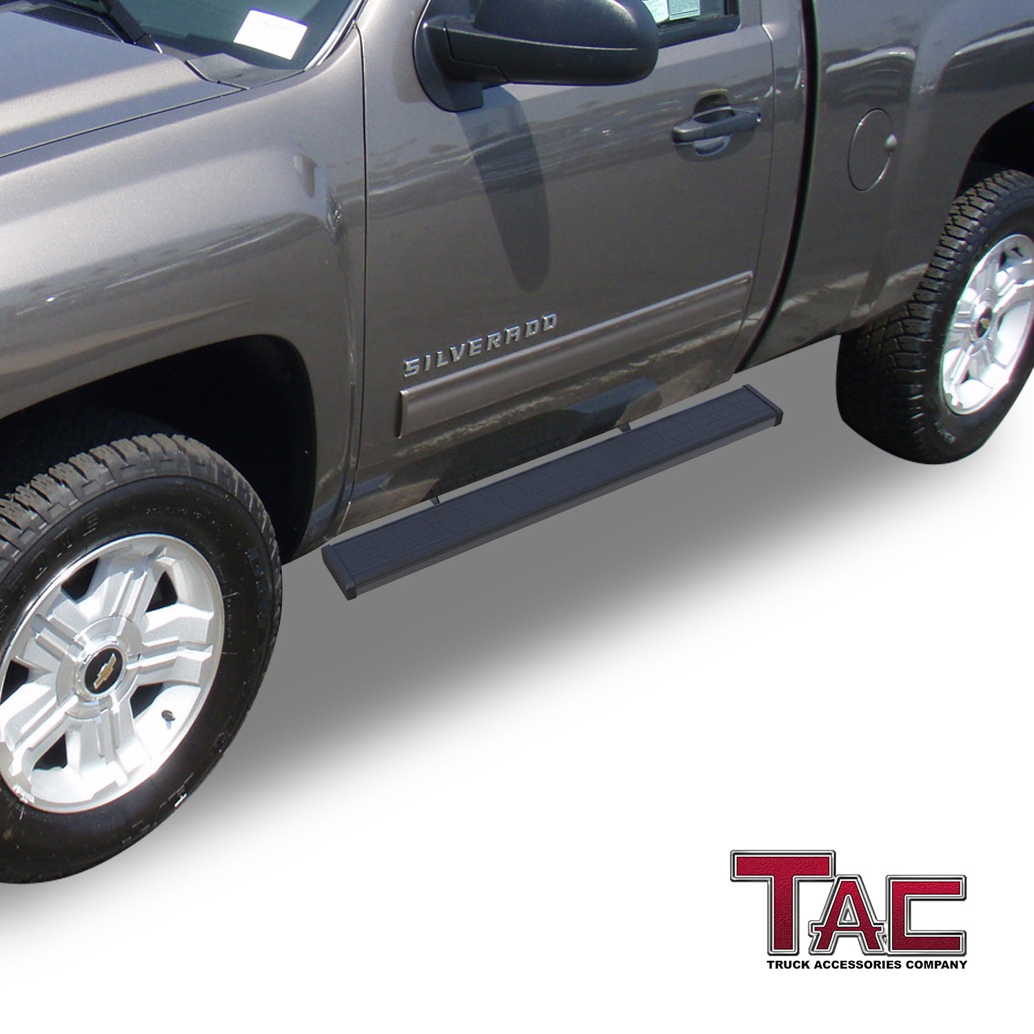 TAC Spear Running Boards Compatible with 2007-2018 Chevy Silverado/GMC Sierra 1500 | 2007-2019 2500/3500 Regular Cab 6" Side Step Rail Nerf Bar Truck Accessories Aluminum Texture Black Lightweight 2pcs - 0