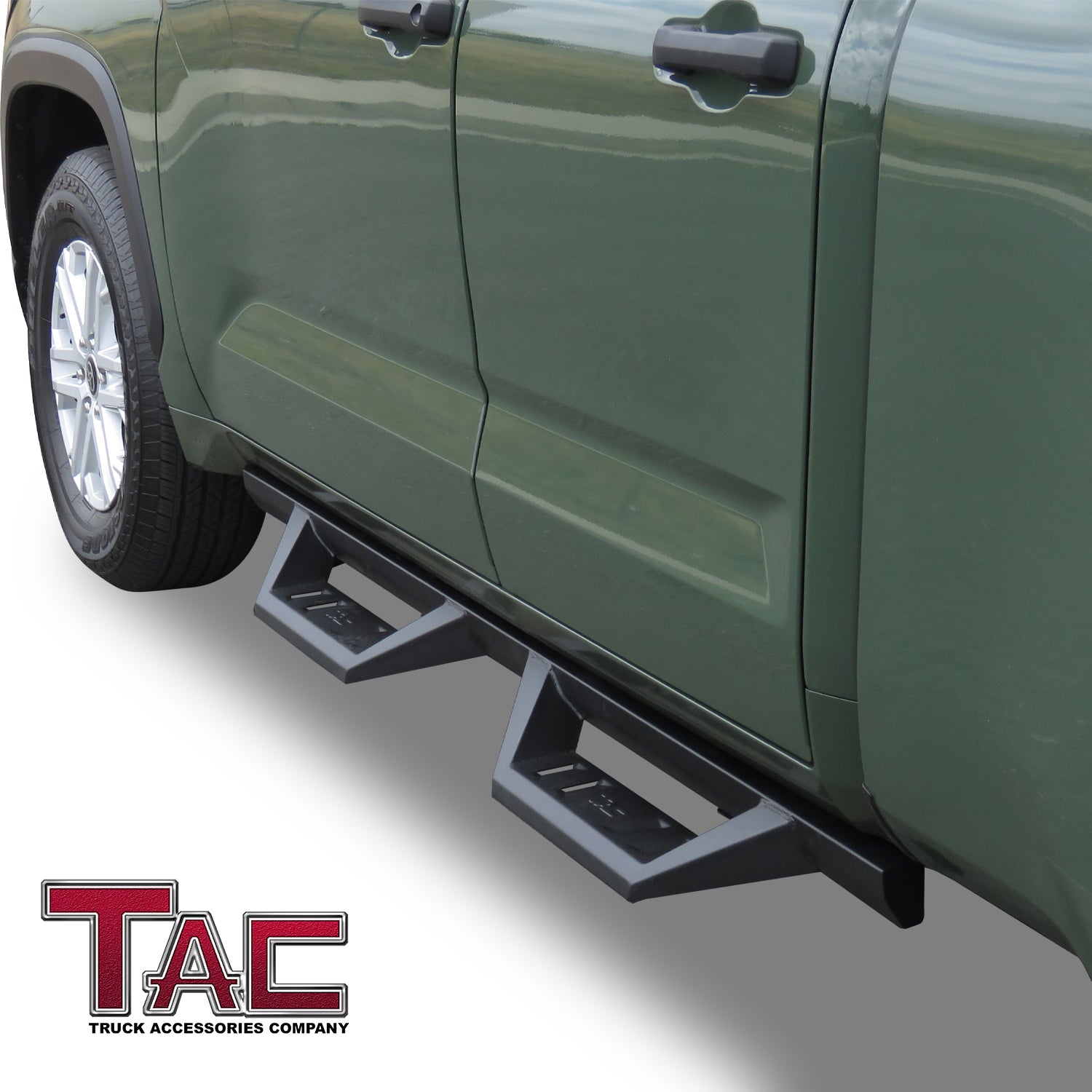 TAC Sidewinder Running Boards Compatible with 2022-2024 Toyota Tundra Double Cab Truck Pickup 4” Drop Fine Texture Black Side Steps Nerf Bars Rock Slider Armor Accessories (2pcs) - 0