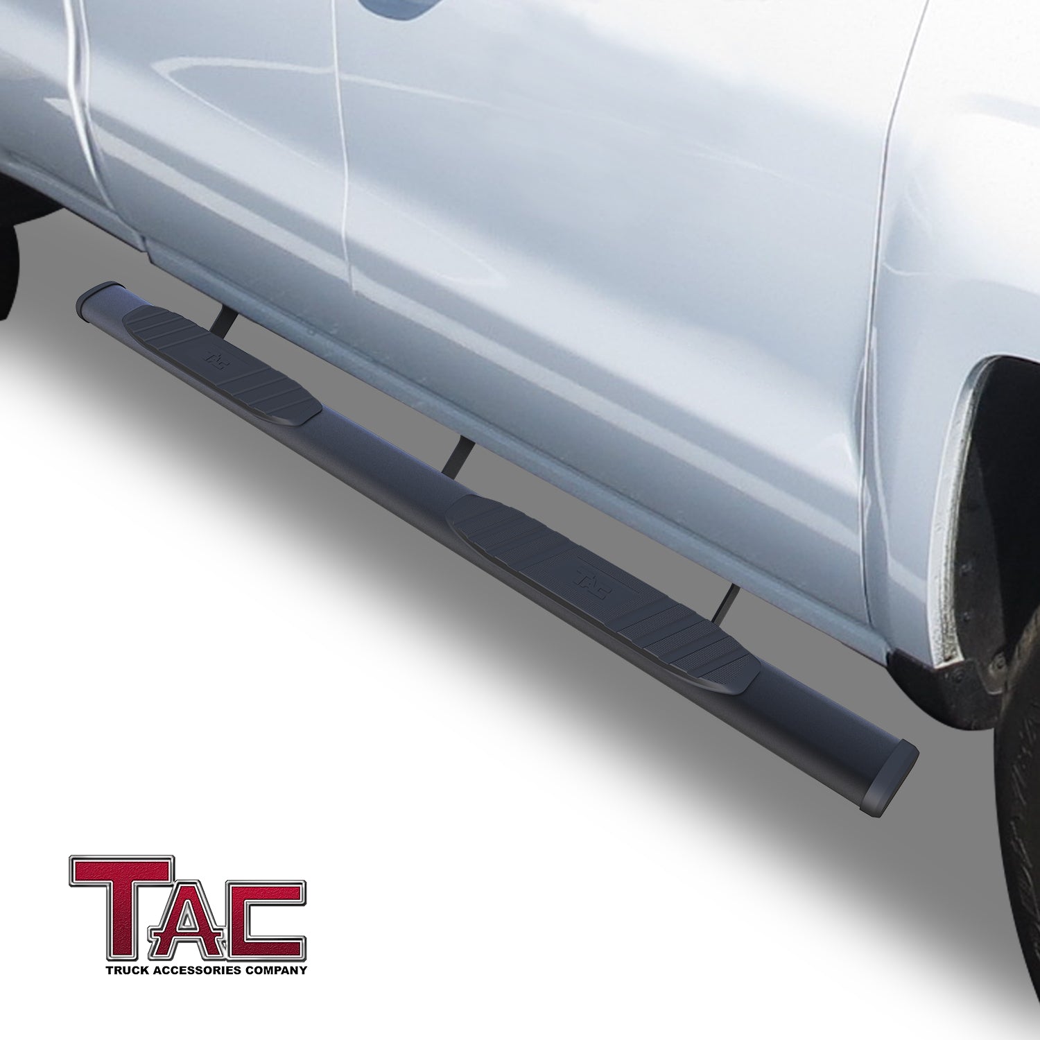 TAC Arrow Side Steps Running Boards Compatible with 2007-2018 Chevy Silverado/GMC Sierra 1500 | 2007-2019 2500/3500 Extended/Double Cab Truck Pickup 5” Aluminum Texture Black Step Rails Nerf Bars - 0