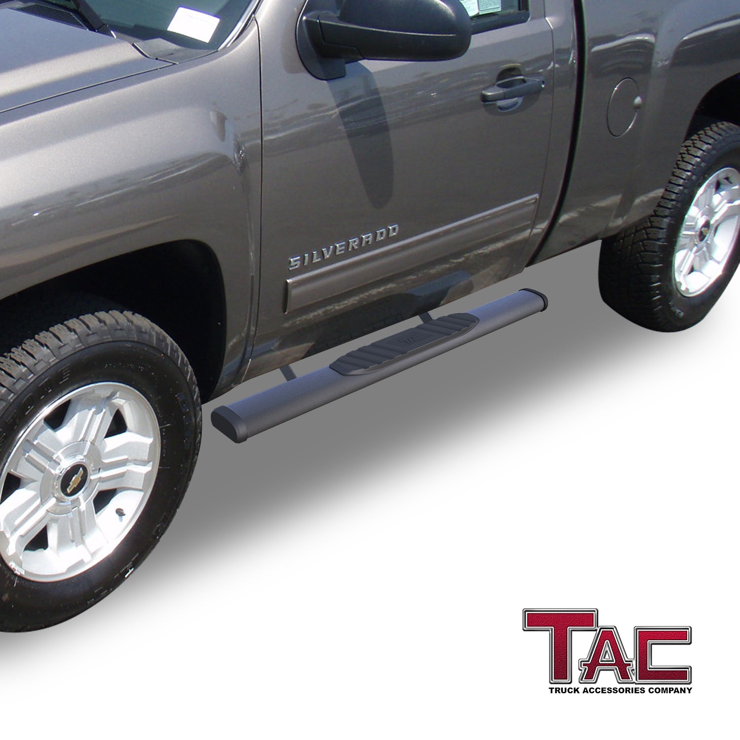 TAC Arrow Side Steps Running Boards Compatible with 2007-2018 Chevy Silverado/GMC Sierra 1500 | 2007-2019 2500/3500 Heavy Duty Regular Cab Truck Pickup 5” Aluminum Texture Black Step Rails Nerf Bars - 0