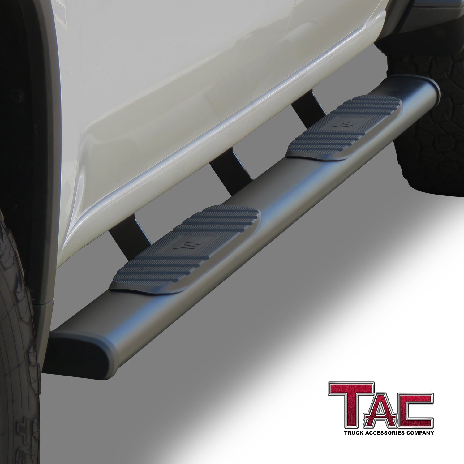 TAC Arrow Side Steps Running Boards Compatible with 2019-2024 Chevy Silverado/GMC Sierra 1500 | 2020-2024 2500/3500 Crew Cab Truck 5” Aluminum Texture Black Step Rails Nerf Bars Off-Road Accessories - 0
