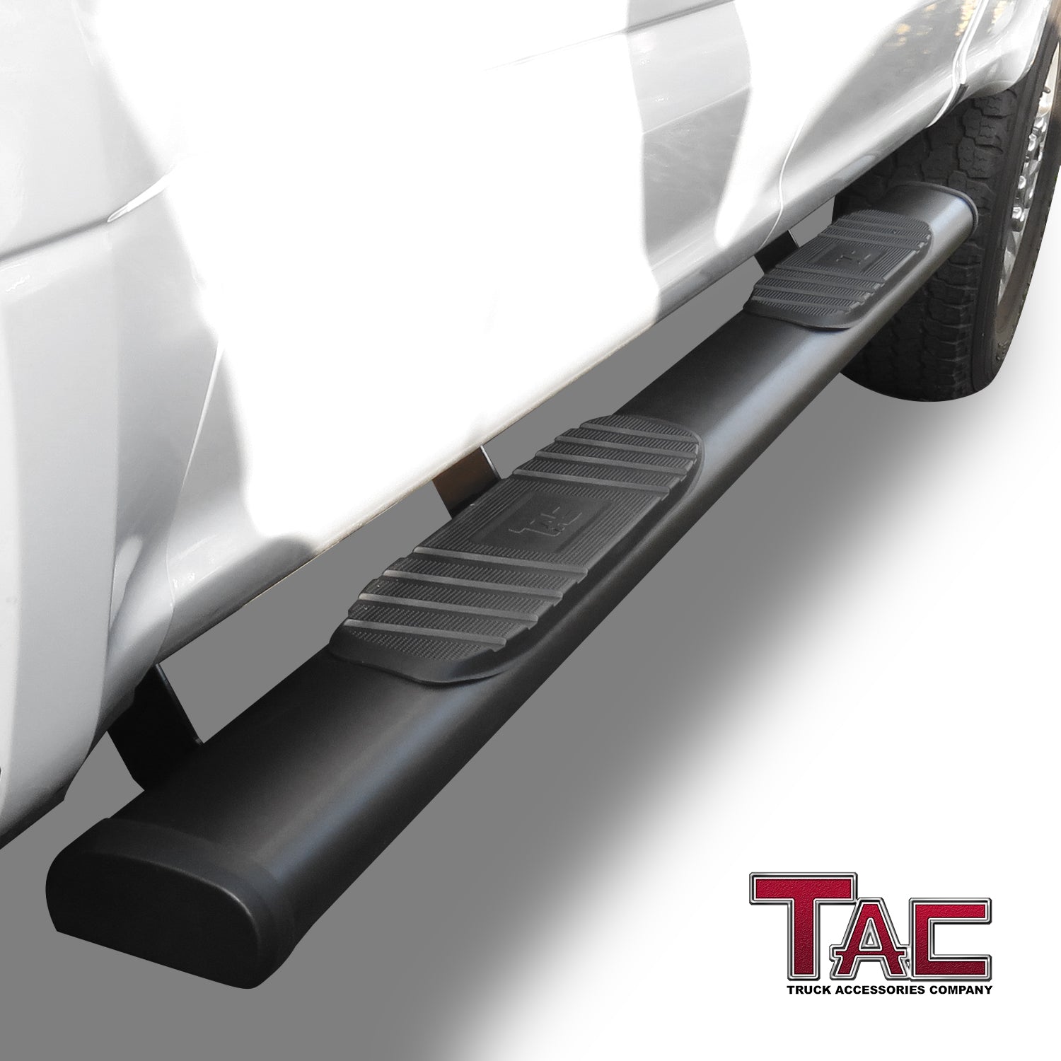 TAC Arrow Side Steps Running Boards Compatible with 2015-2024 Ford F150 & 2022-2024 F150 Lightning EV SuperCrew | 2017-2024 F250/350/450/550 Super Duty Crew Cab Truck 5” Aluminum Texture Black Step Rails Nerf Bars Off-Road 2Pcs - 0