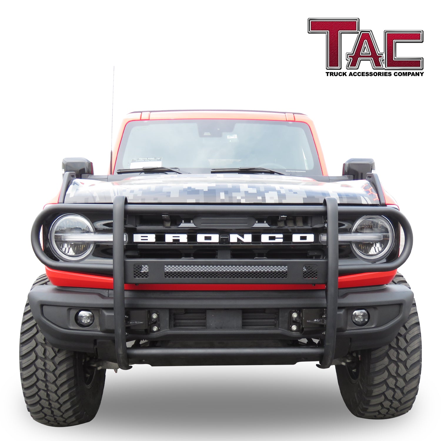 TAC Grill Guard Compatible with 2021-2024 Ford Bronco SUV Front Runner Guard BLK Brush Nudge Push Bull Bar - 0