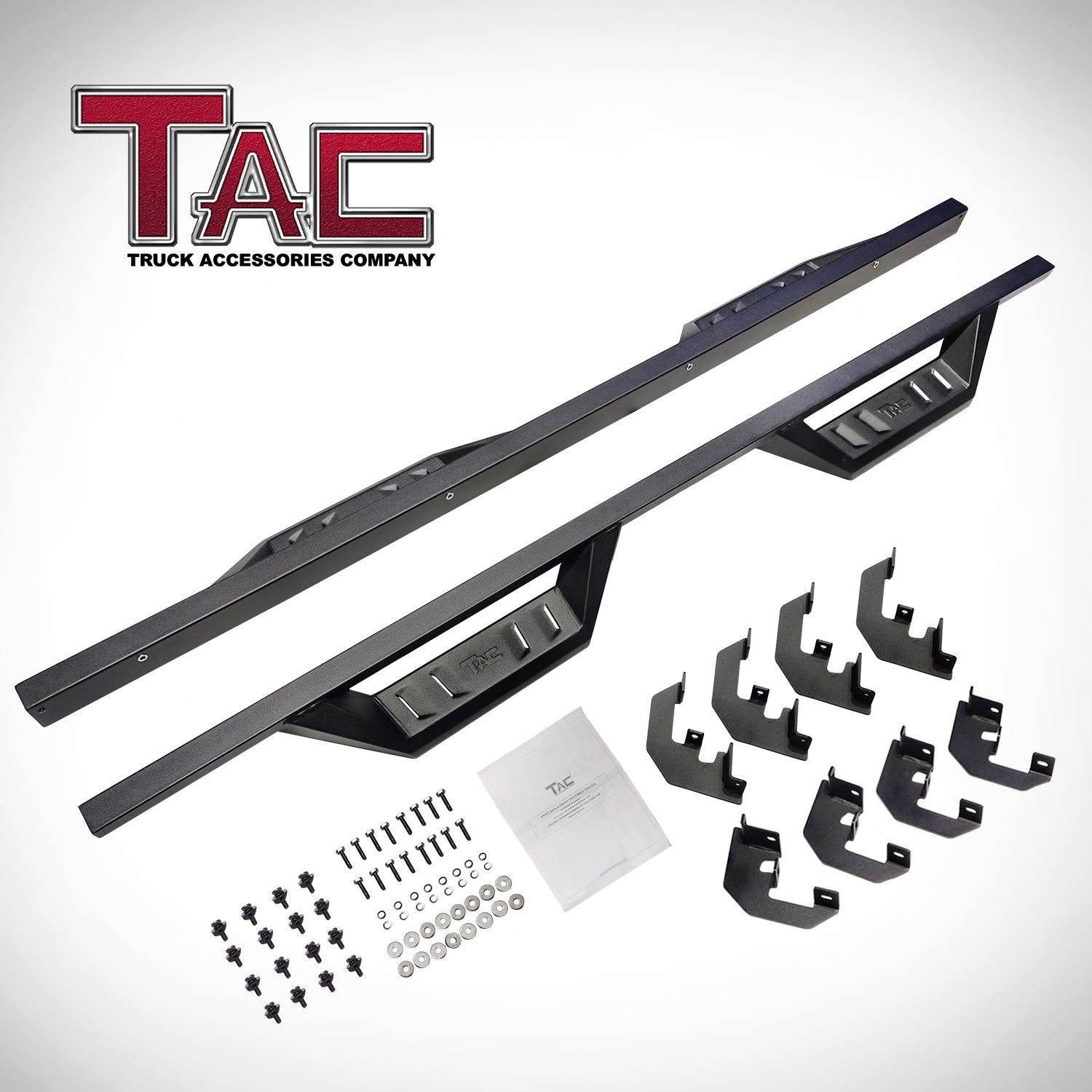 TAC Sidewinder Running Boards Fit 2019-2024 Chevy Silverado/GMC Sierra 1500 | 2020-2024 2500/3500 Crew Cab Truck 4” Drop Fine Texture Black Side Steps Nerf Bars Rock Slider Armor Accessories (2pcs)