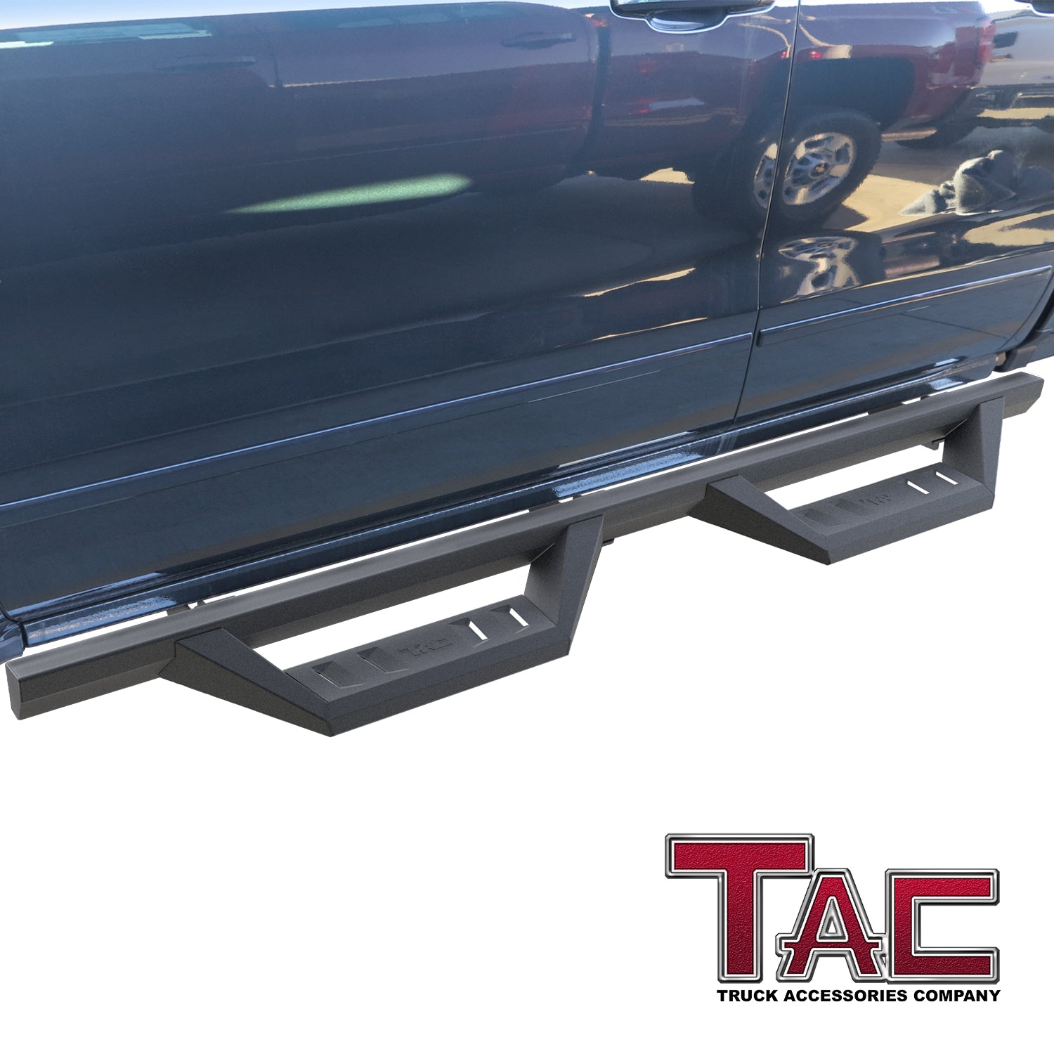 TAC Sidewinder Running Boards Fit 2007-2018 Chevy Silverado/GMC Sierra 1500|2007-2019 2500/3500 Extended Double Cab 4” Drop Fine Texture Black Side Steps Nerf Bars Rock Slider Armor Off-Road (2pcs) - 0