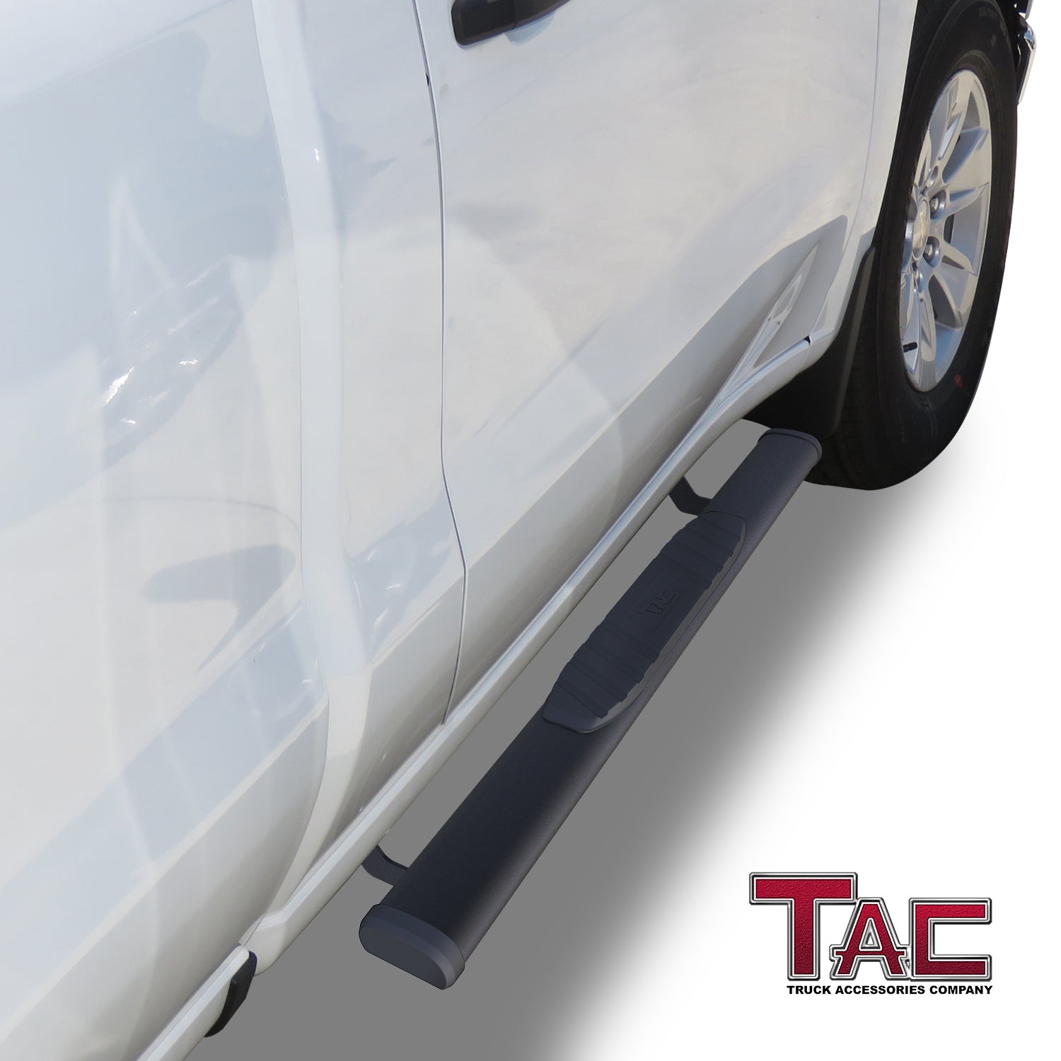 TAC Arrow Side Steps Running Boards Compatible with 2019-2024 Chevy Silverado/GMC Sierra 1500 | 2020-2024 2500/3500 Heavy Duty Regular Cab Truck Pickup 5" Aluminum Texture Black Step Rails Nerf Bars