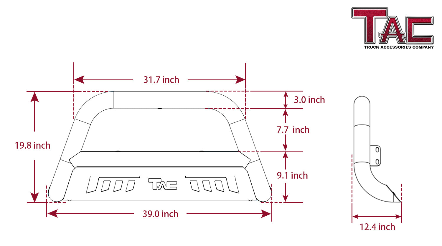 TAC Heavy Texture Black 3" Bull Bar For 2019-2024 Dodge Ram 1500 (Excl. Rebel & TRX Trim, 2019-2024 RAM 1500 Classic and 2020-2022 Ram 1500 Diesel Models) Front Bumper Brush Grille Guard Nudge Bar